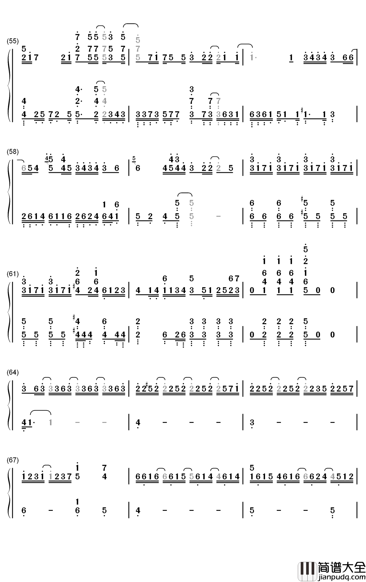 无人之岛钢琴简谱_任然歌曲_数字双手曲谱