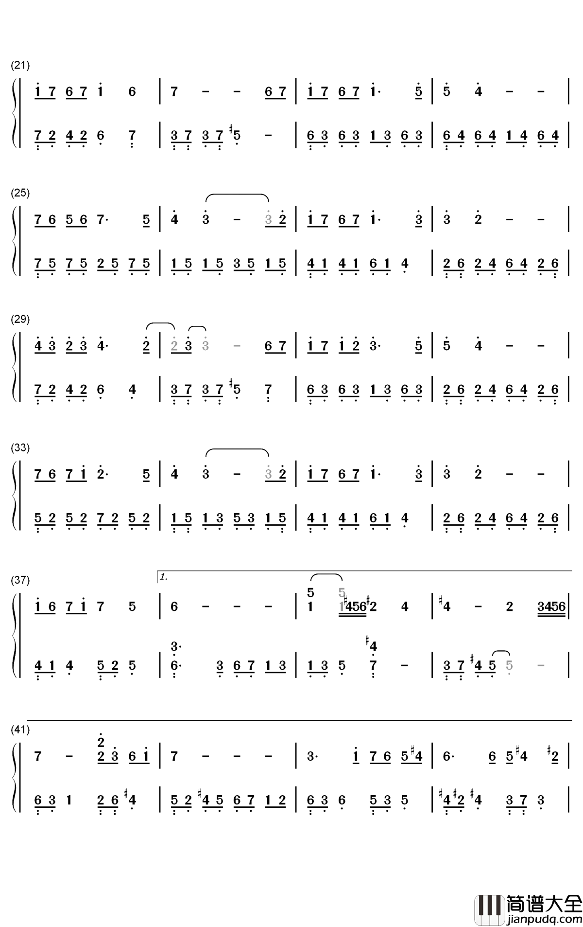 浅雪钢琴简谱_李一桐歌曲_数字双手曲谱