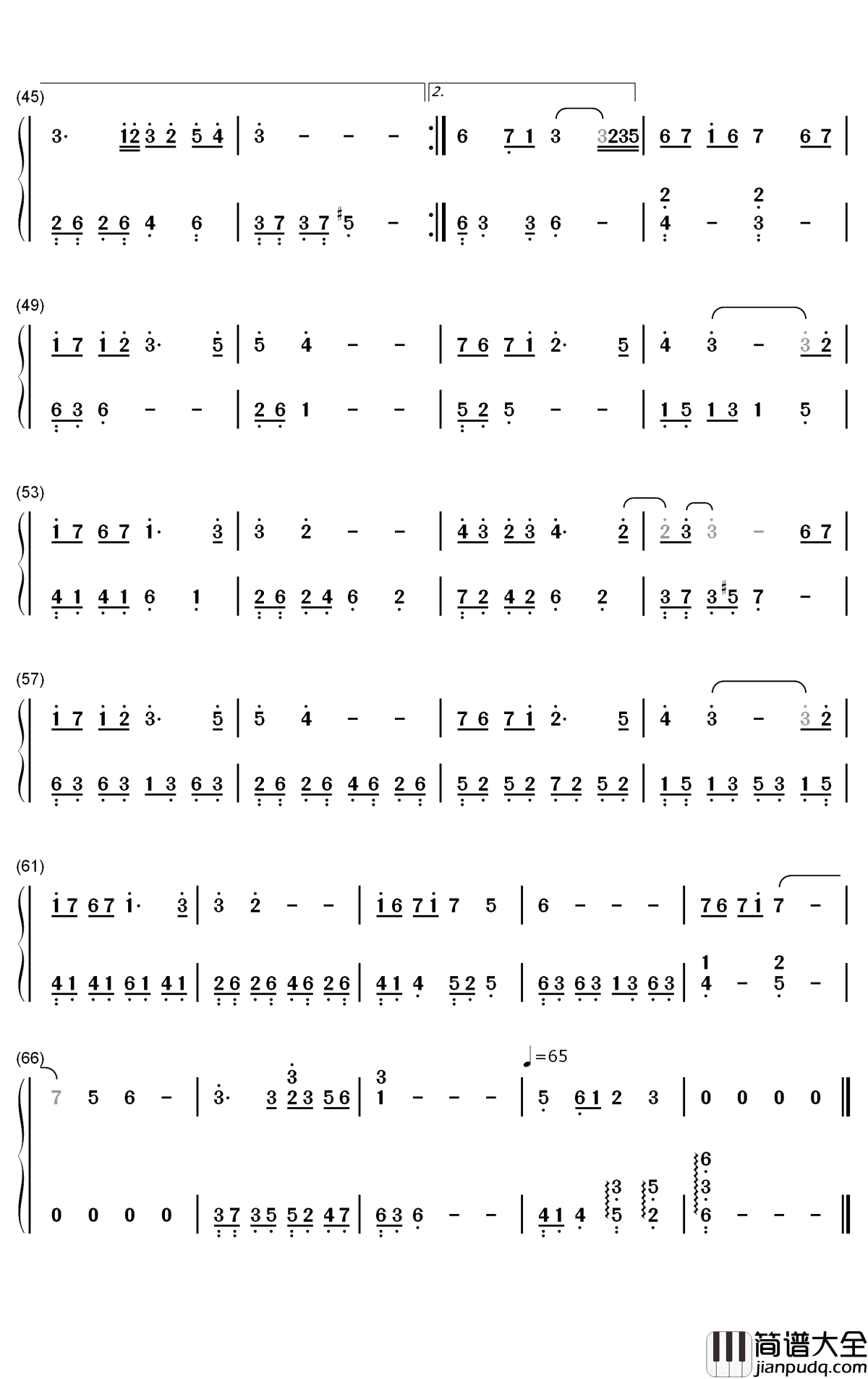 浅雪钢琴简谱_李一桐歌曲_数字双手曲谱