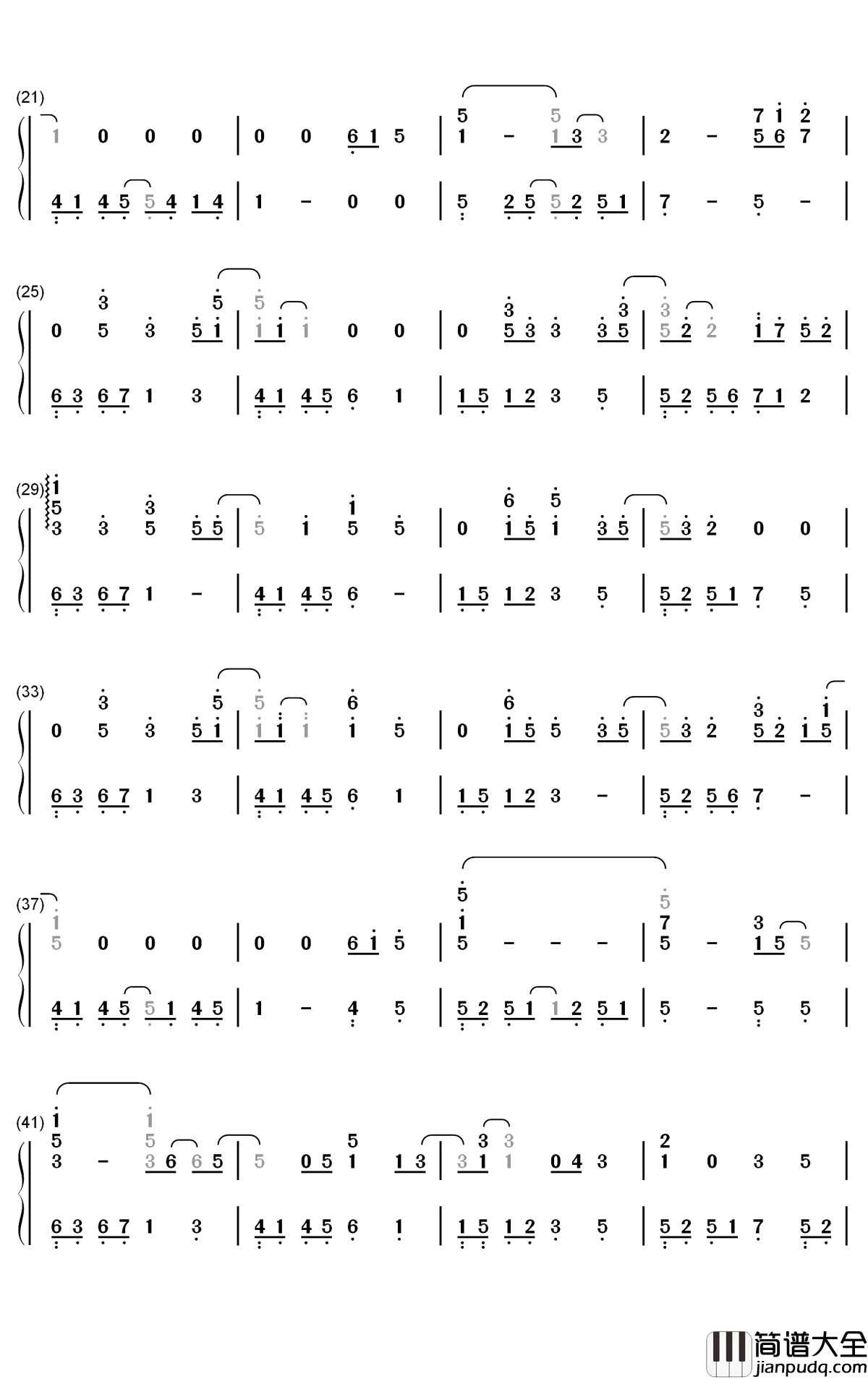 你从未离去钢琴简谱_白挺歌曲_数字双手曲谱