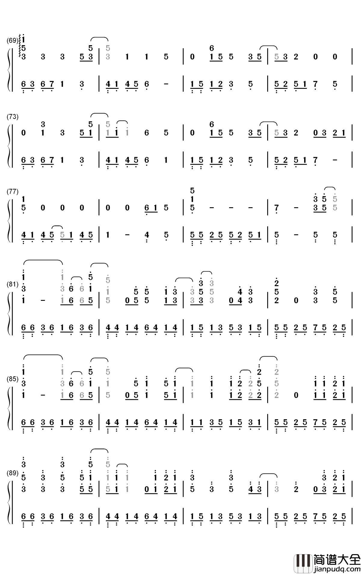 你从未离去钢琴简谱_白挺歌曲_数字双手曲谱