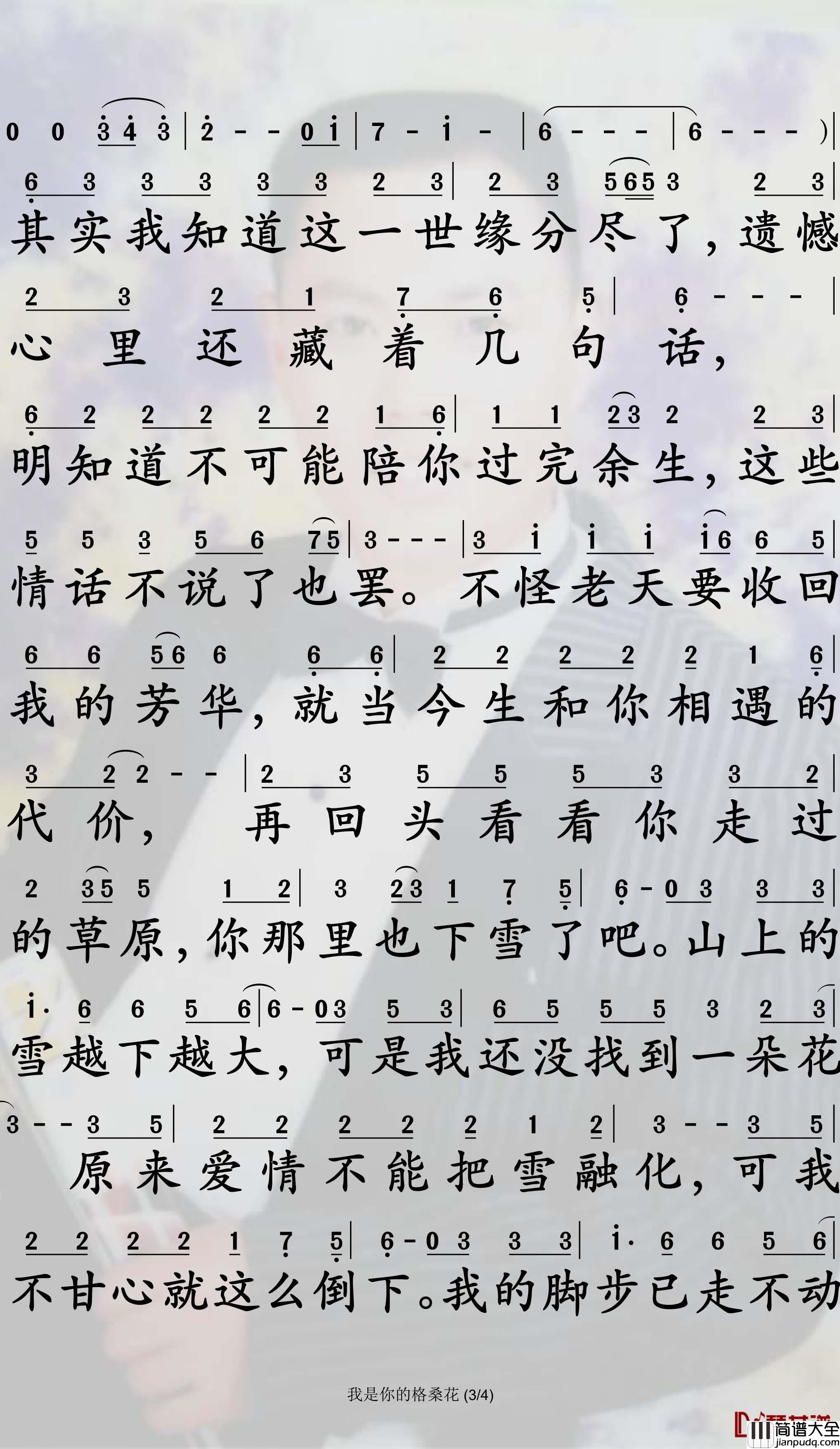 我是你的桑格花简谱_王琪歌曲_孙世彦曲谱