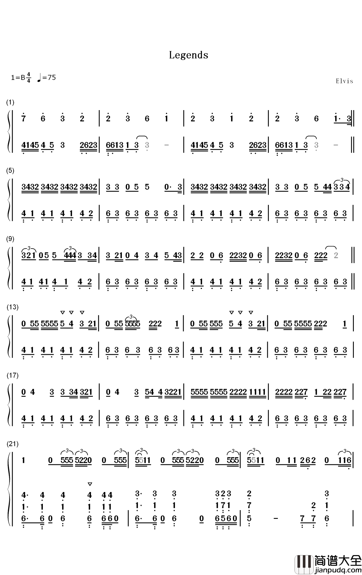 Legends钢琴简谱_数字双手_Juice_Wrld