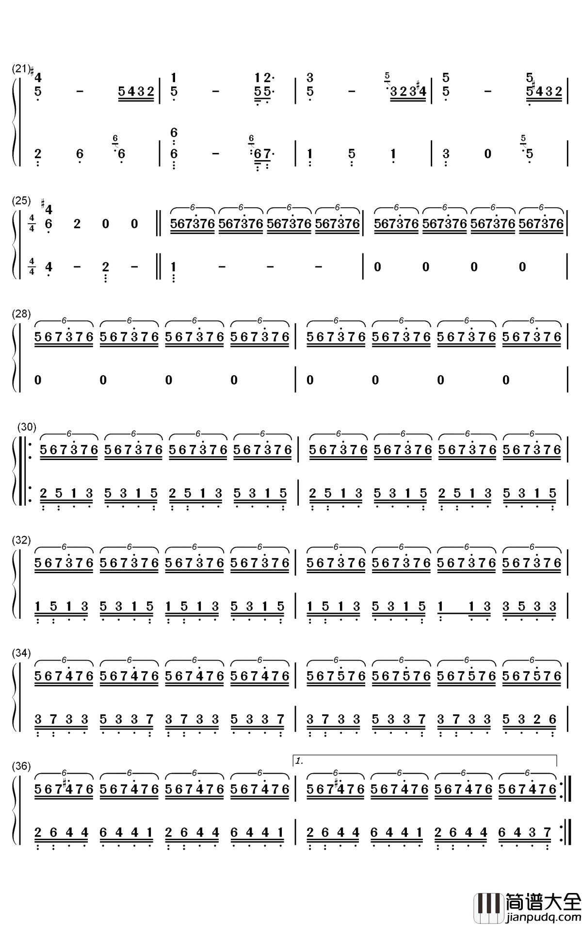 I_Love_You钢琴简谱_数字双手_RIOPY