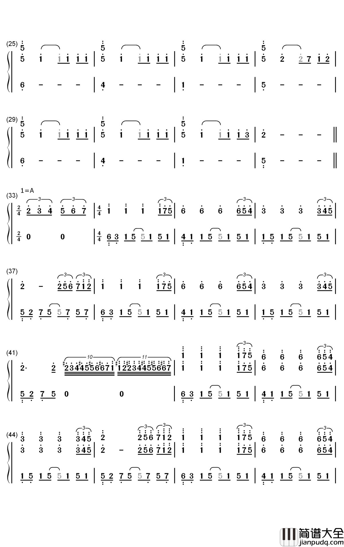 所爱隔山海钢琴简谱_数字双手_CMJ
