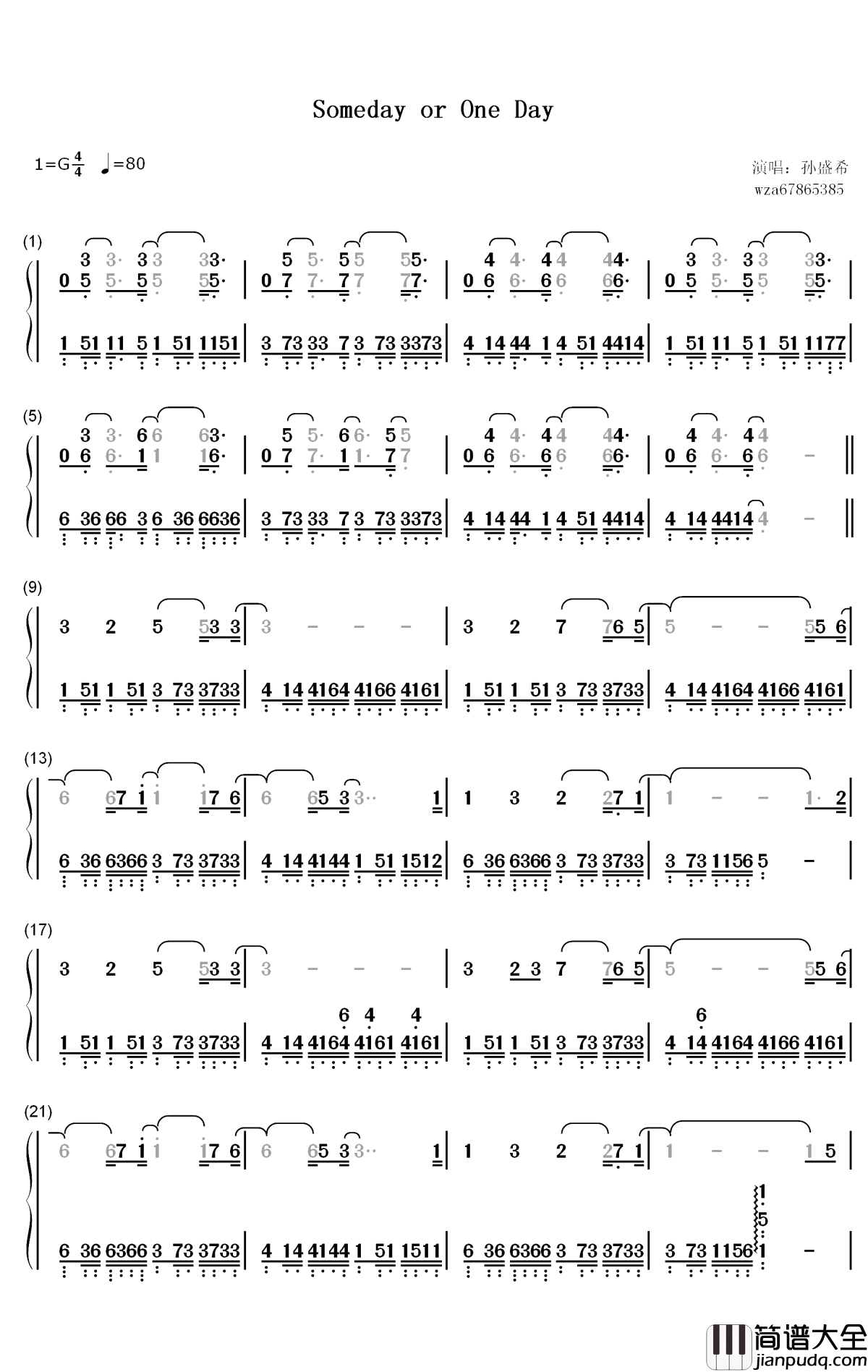 Someday_or_One_Day钢琴简谱_数字双手_孙盛希