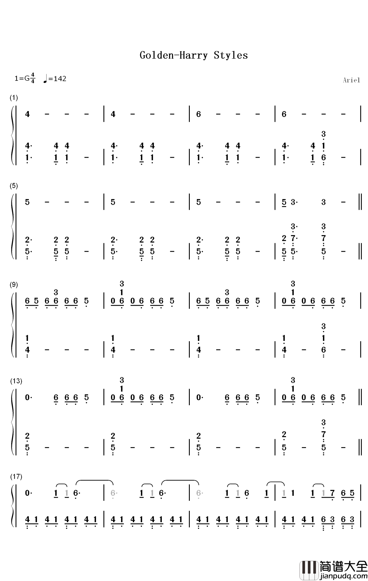 Golden钢琴简谱_数字双手_Harry_Styles