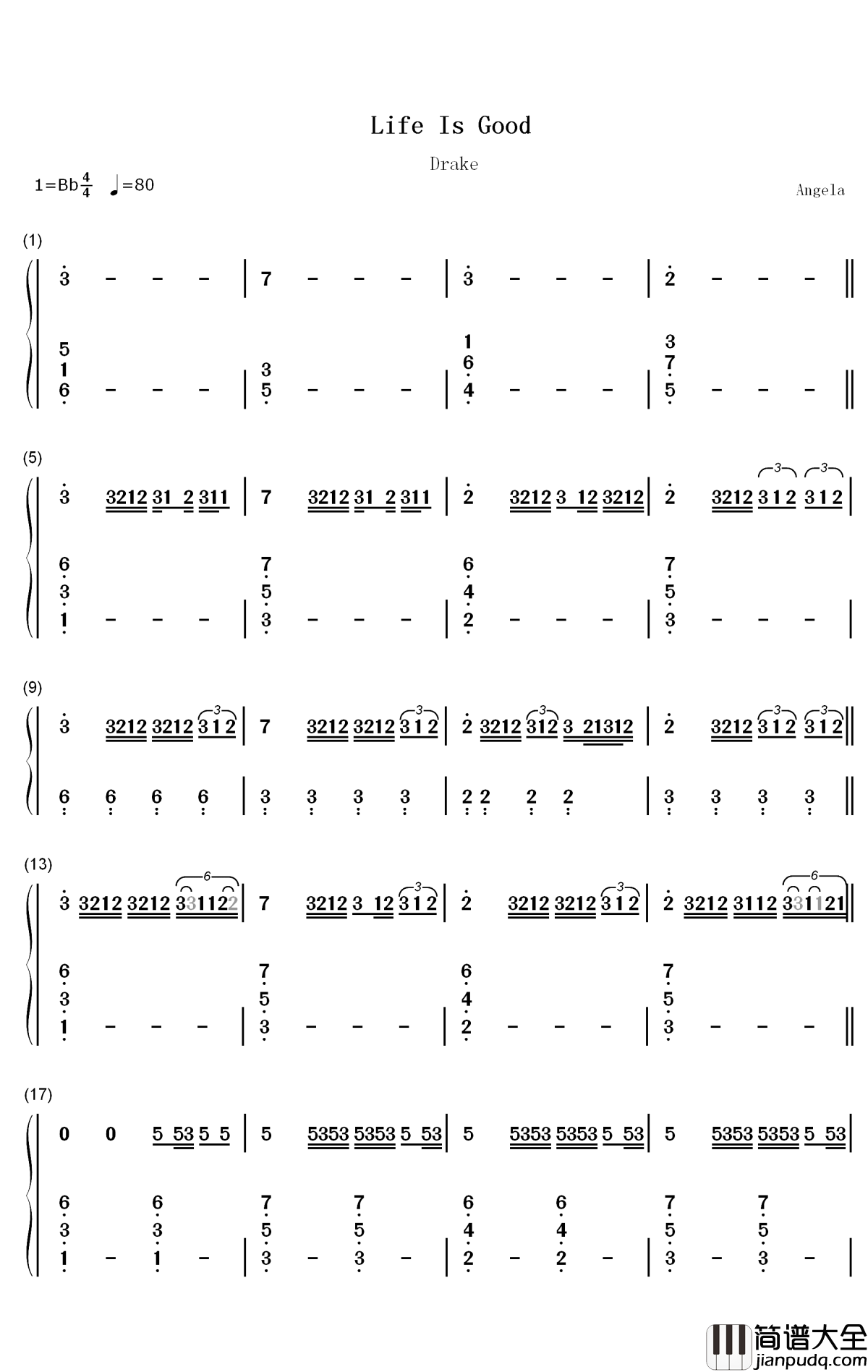 Life_Is_Good钢琴简谱_数字双手_Future_Drake