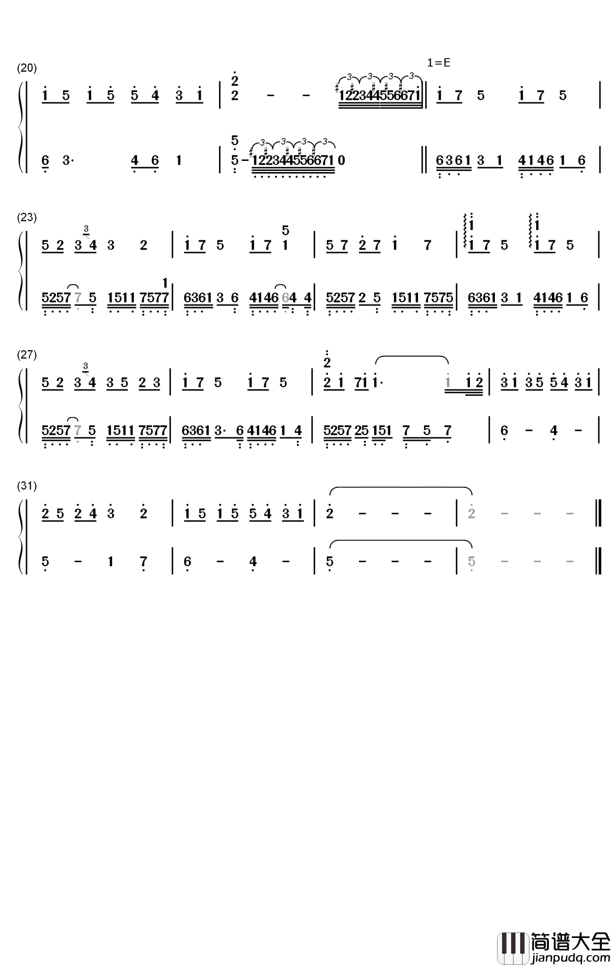 山海不可平钢琴简谱_数字双手_CMJ