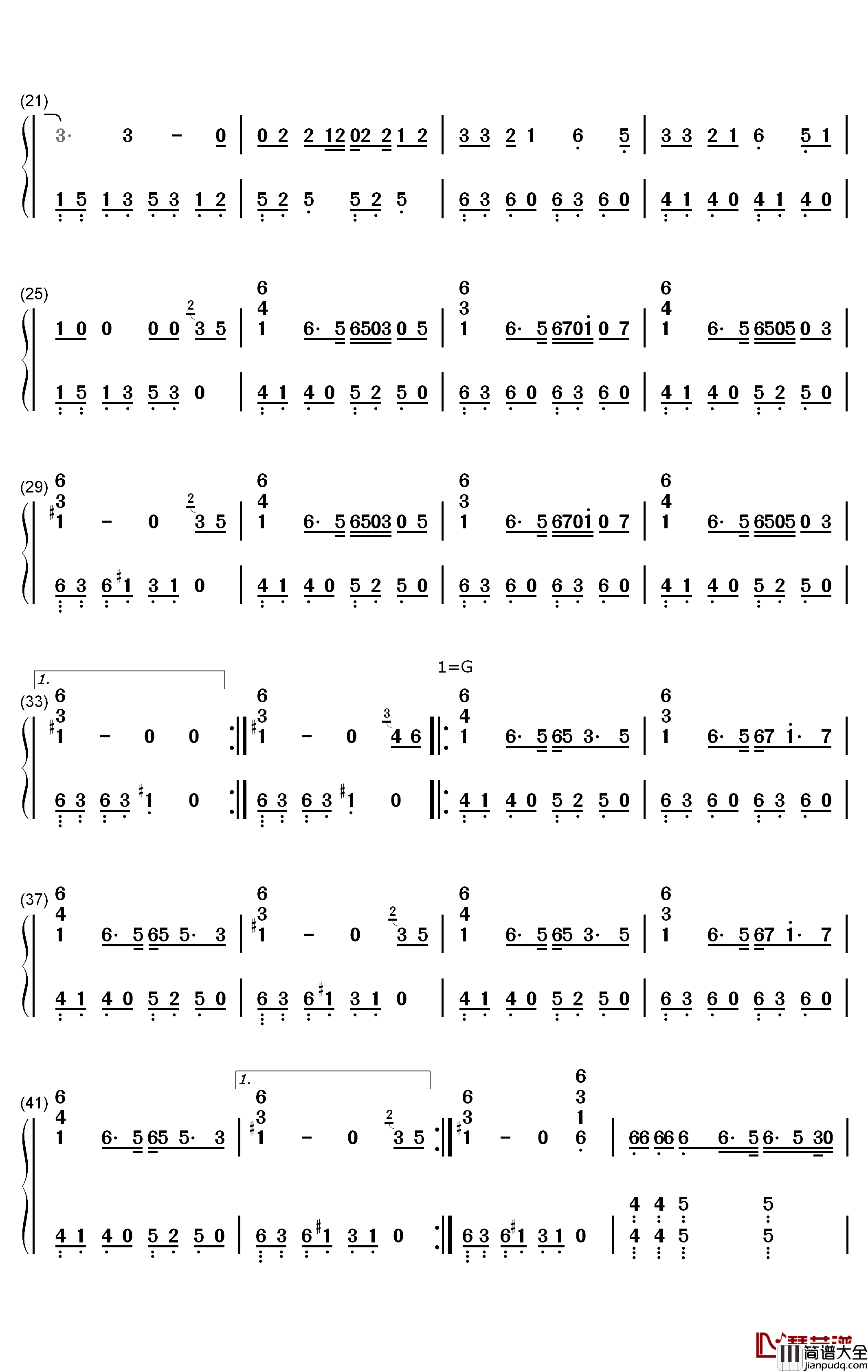 想念钢琴简谱_数字双手_梁博