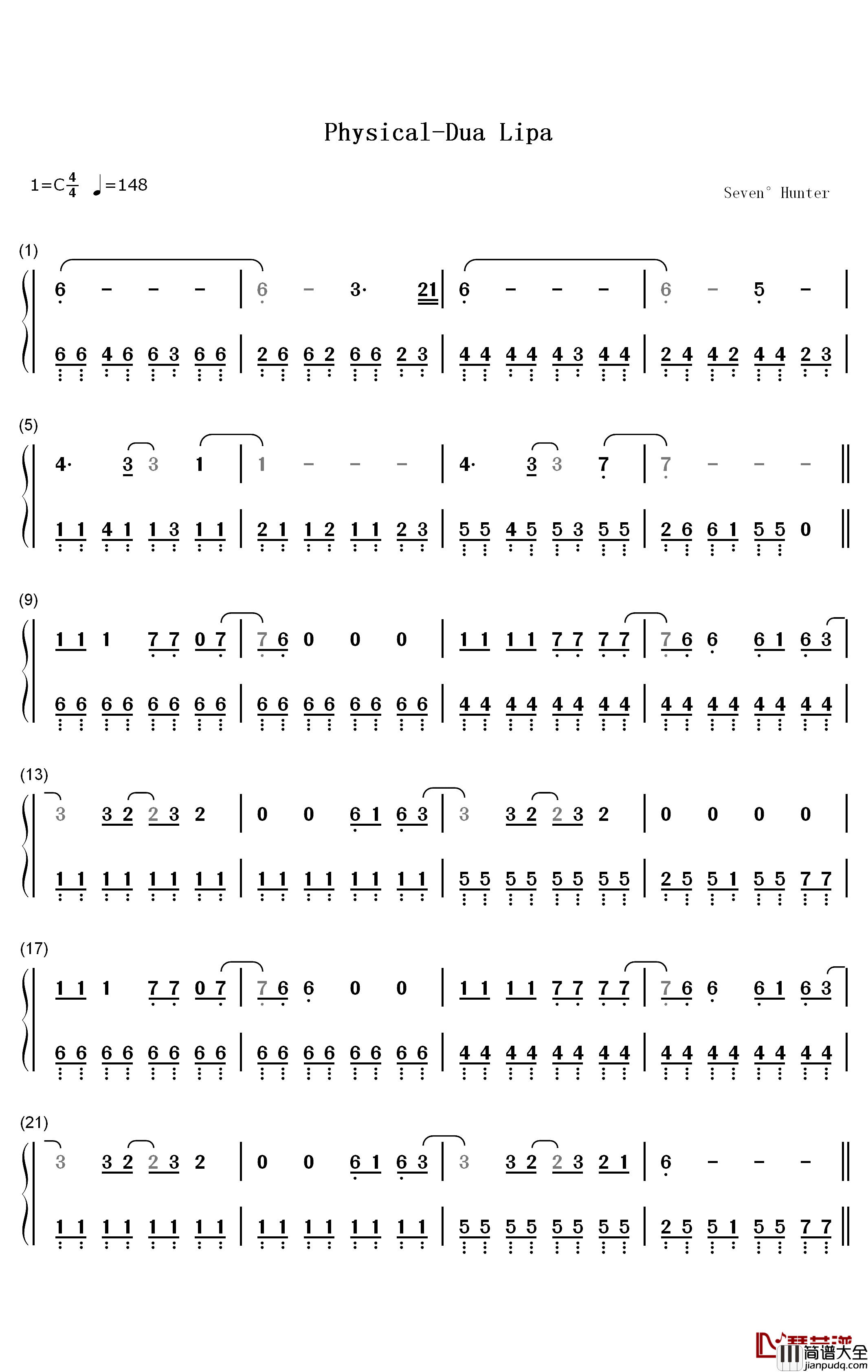 Physical钢琴简谱_数字双手_Dua_Lipa