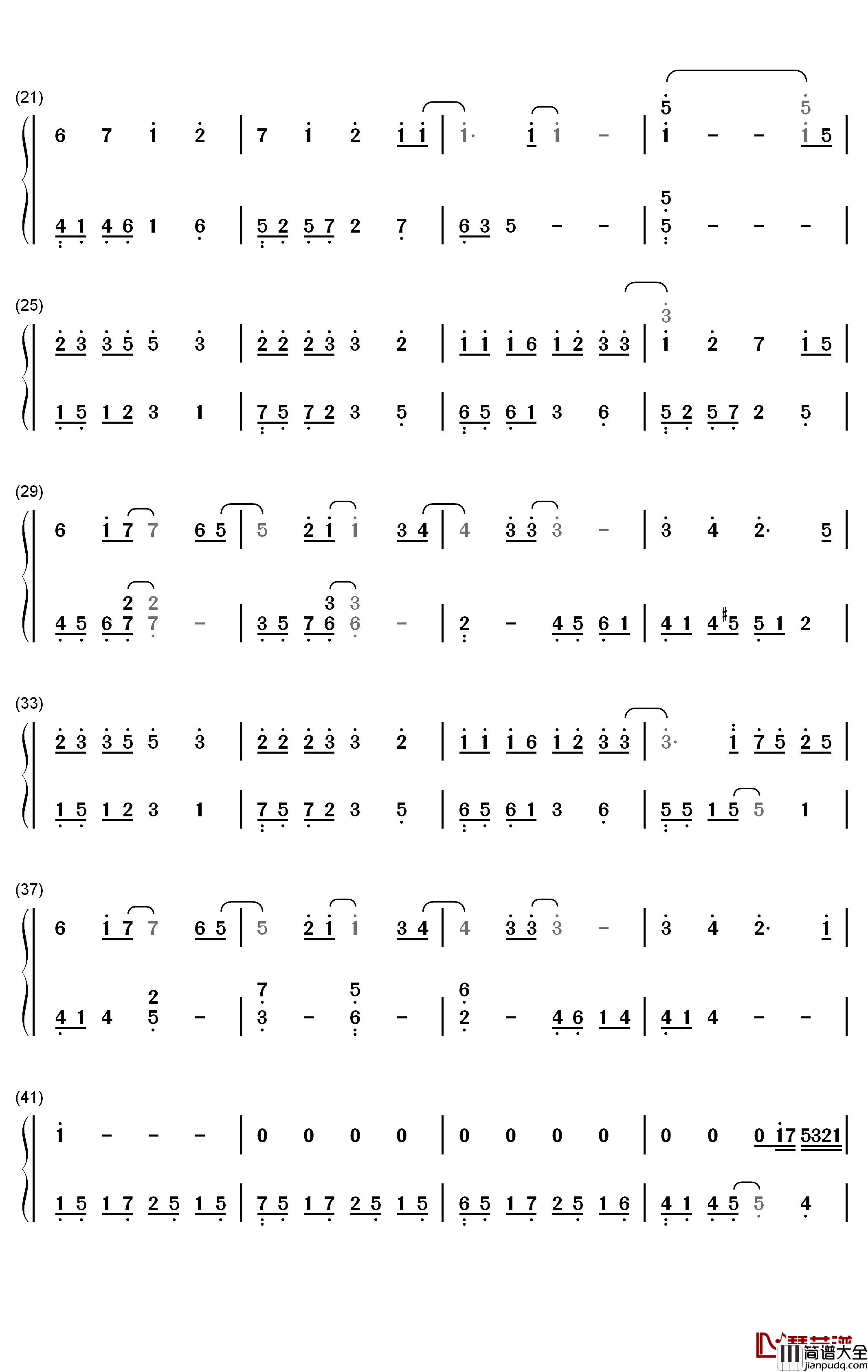 一样美丽钢琴简谱_数字双手_周兴哲