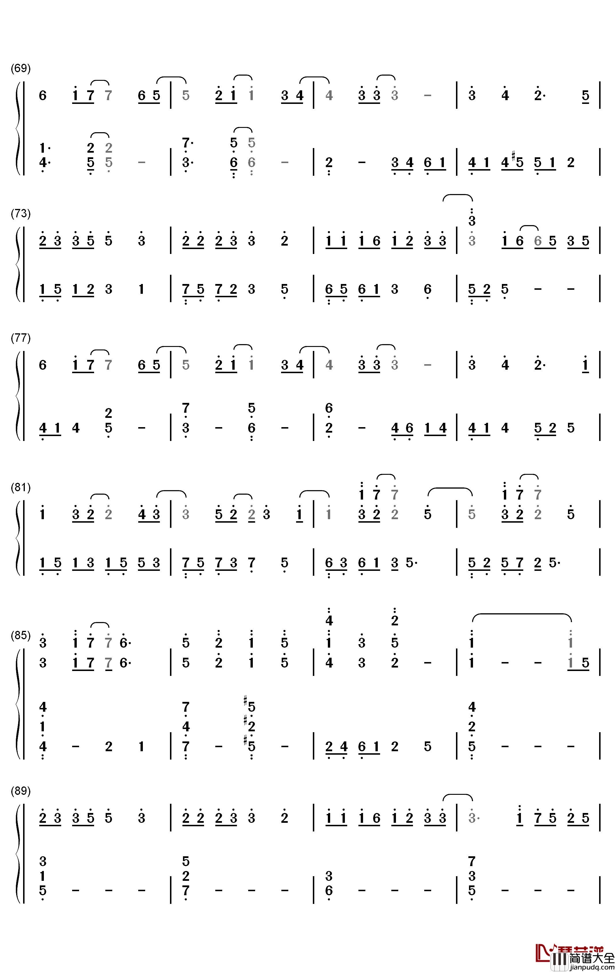 一样美丽钢琴简谱_数字双手_周兴哲