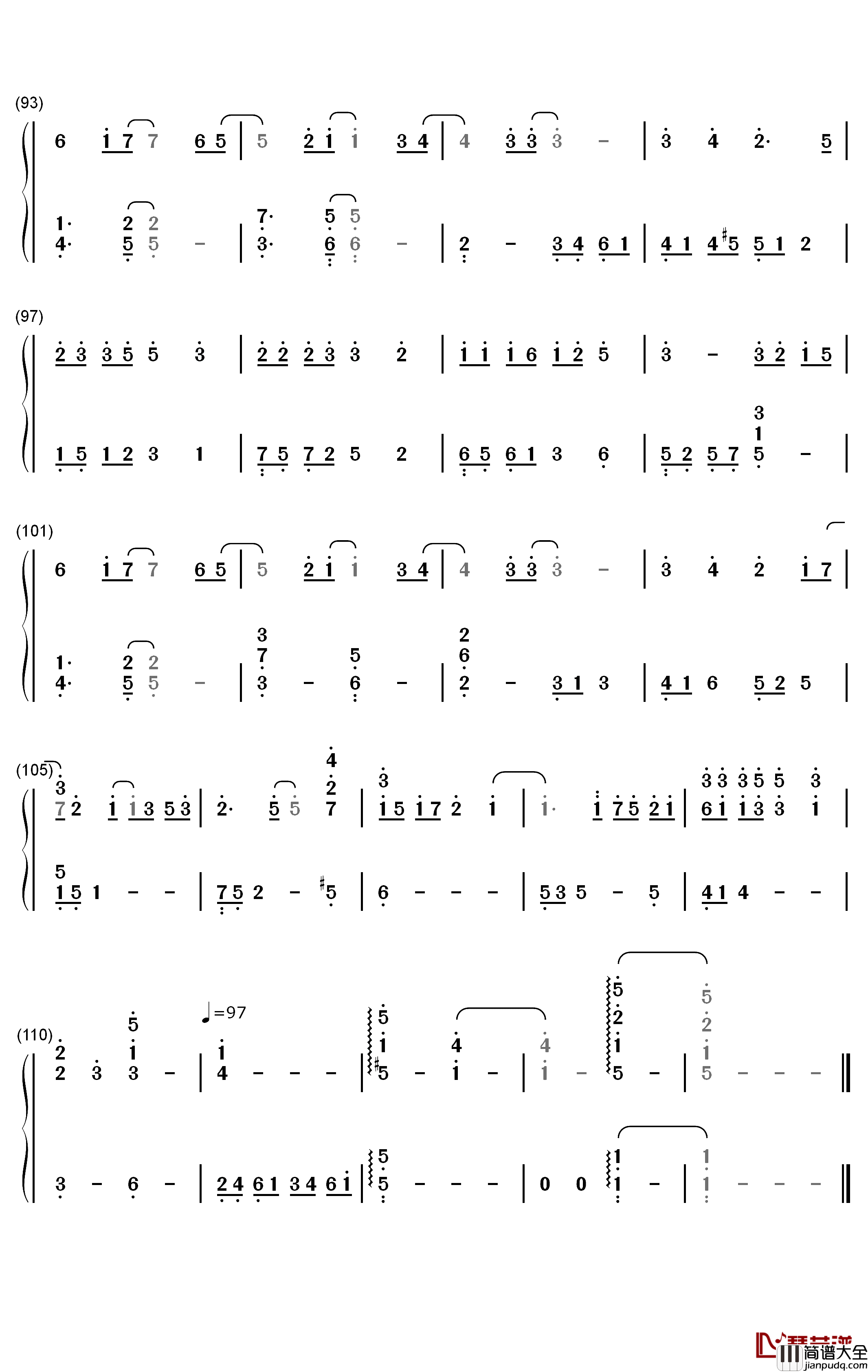 一样美丽钢琴简谱_数字双手_周兴哲