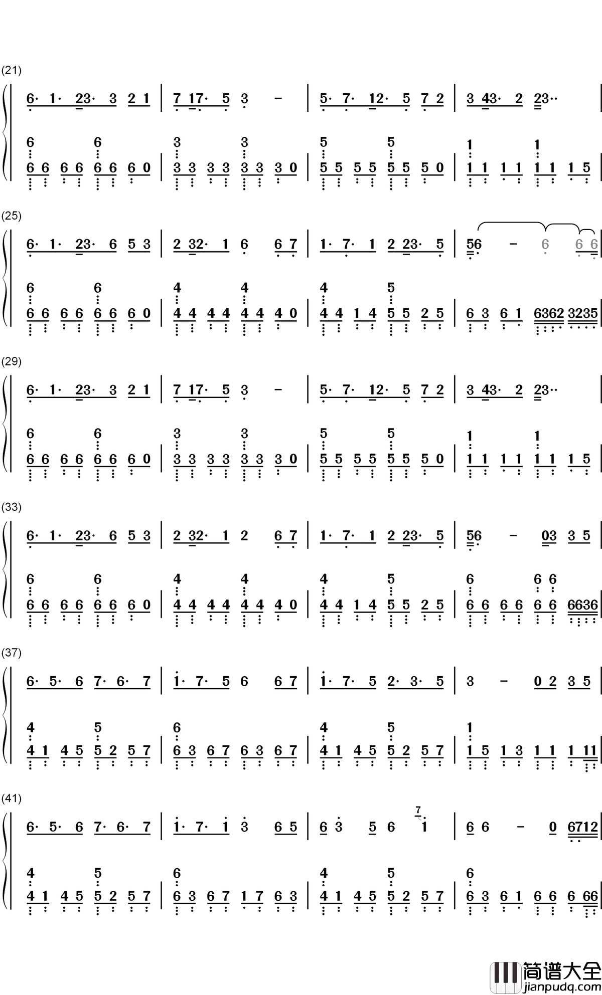 明月天涯钢琴简谱_数字双手_五音JW