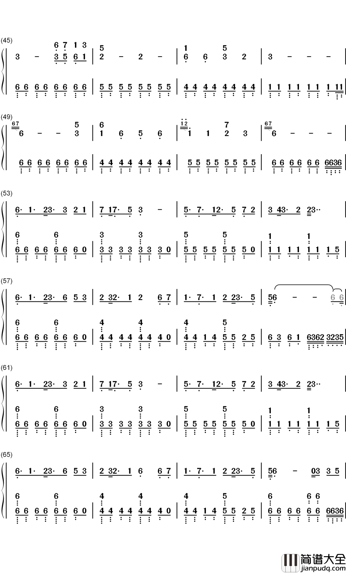 明月天涯钢琴简谱_数字双手_五音JW