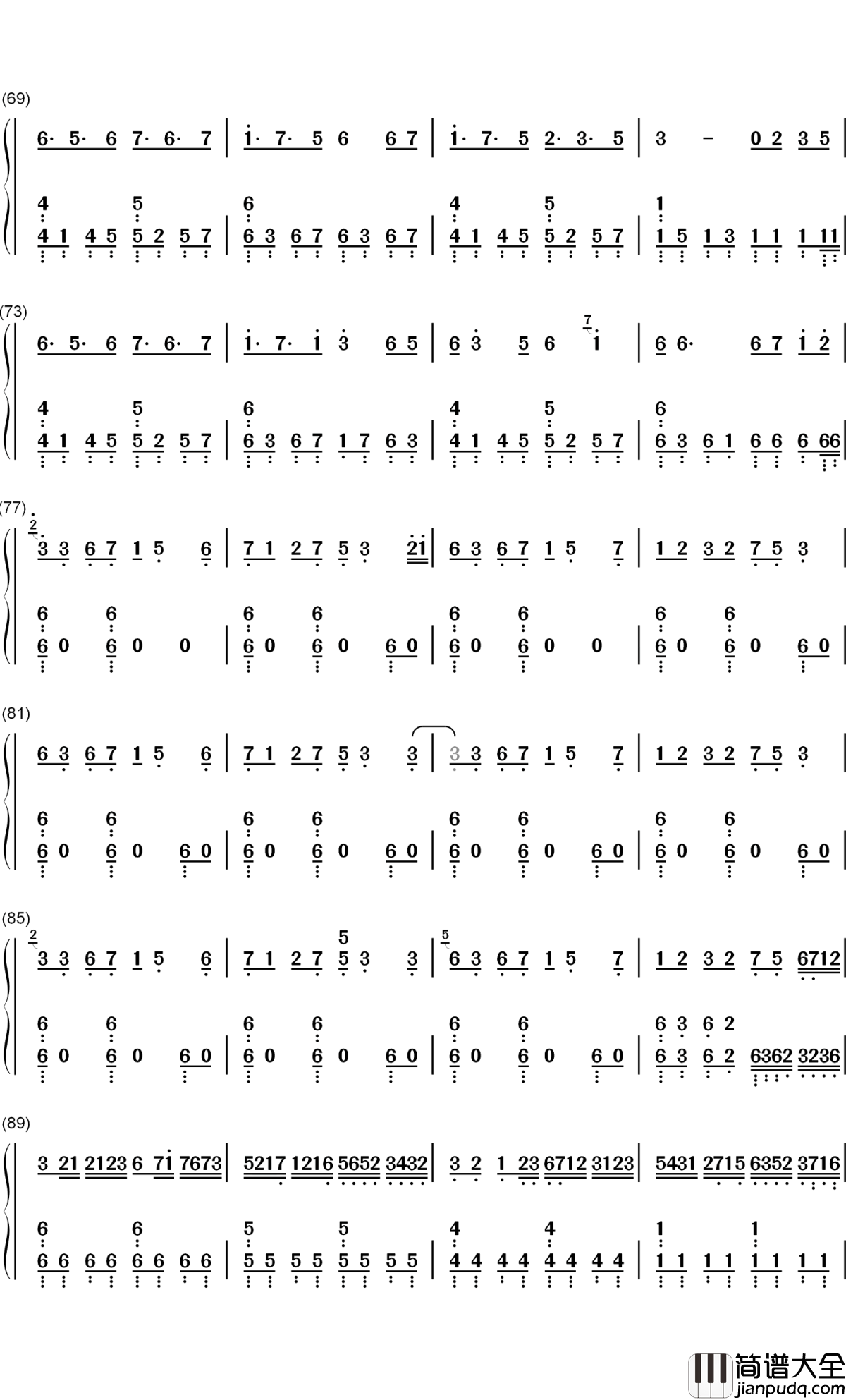 明月天涯钢琴简谱_数字双手_五音JW