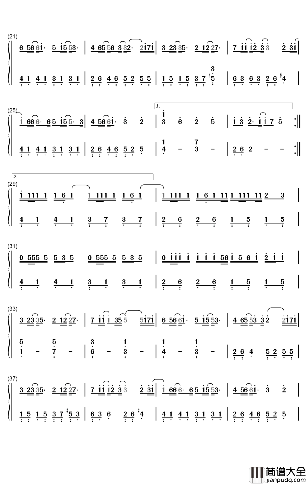 想见你想见你想见你钢琴简谱_数字双手_八三夭