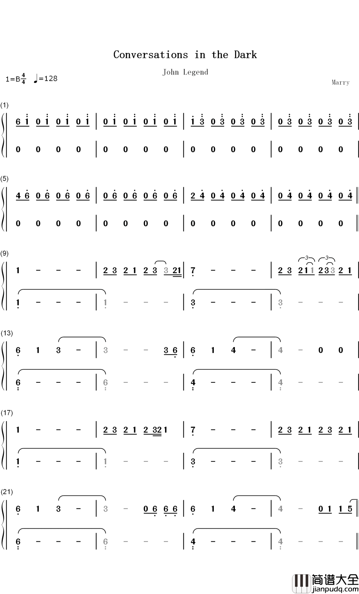 Conversations_in_the_Dark钢琴简谱_数字双手_John_Legend