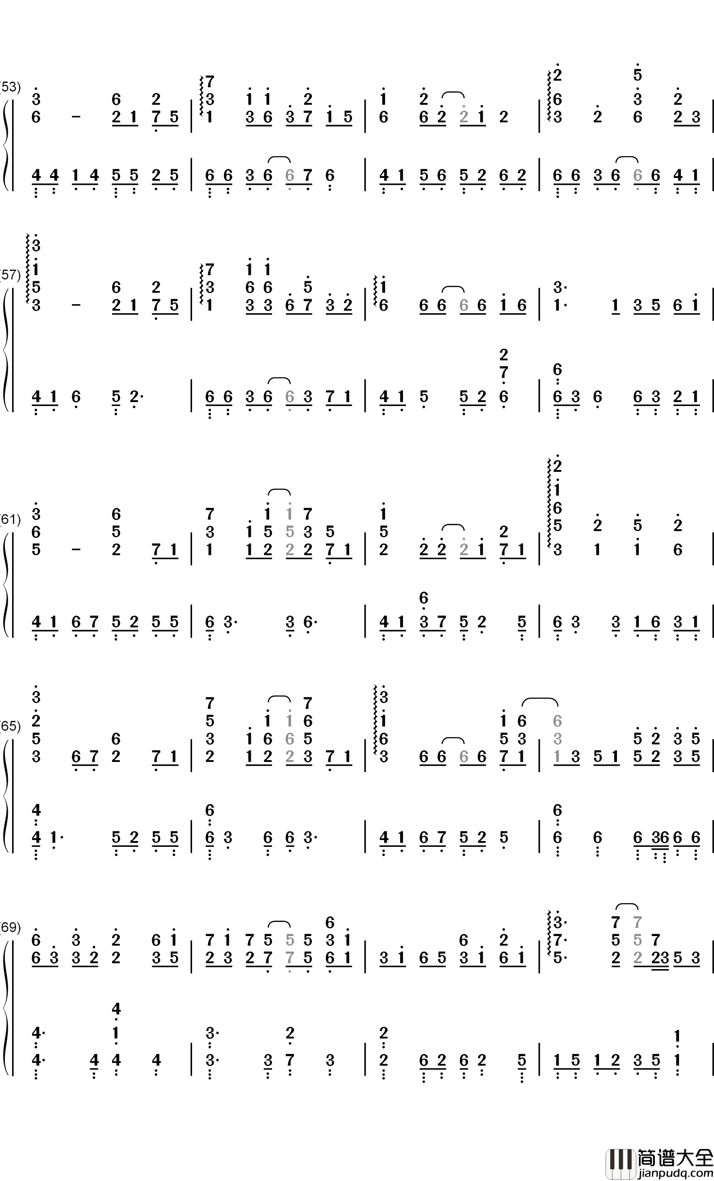 哪吒钢琴简谱_数字双手_贰婶