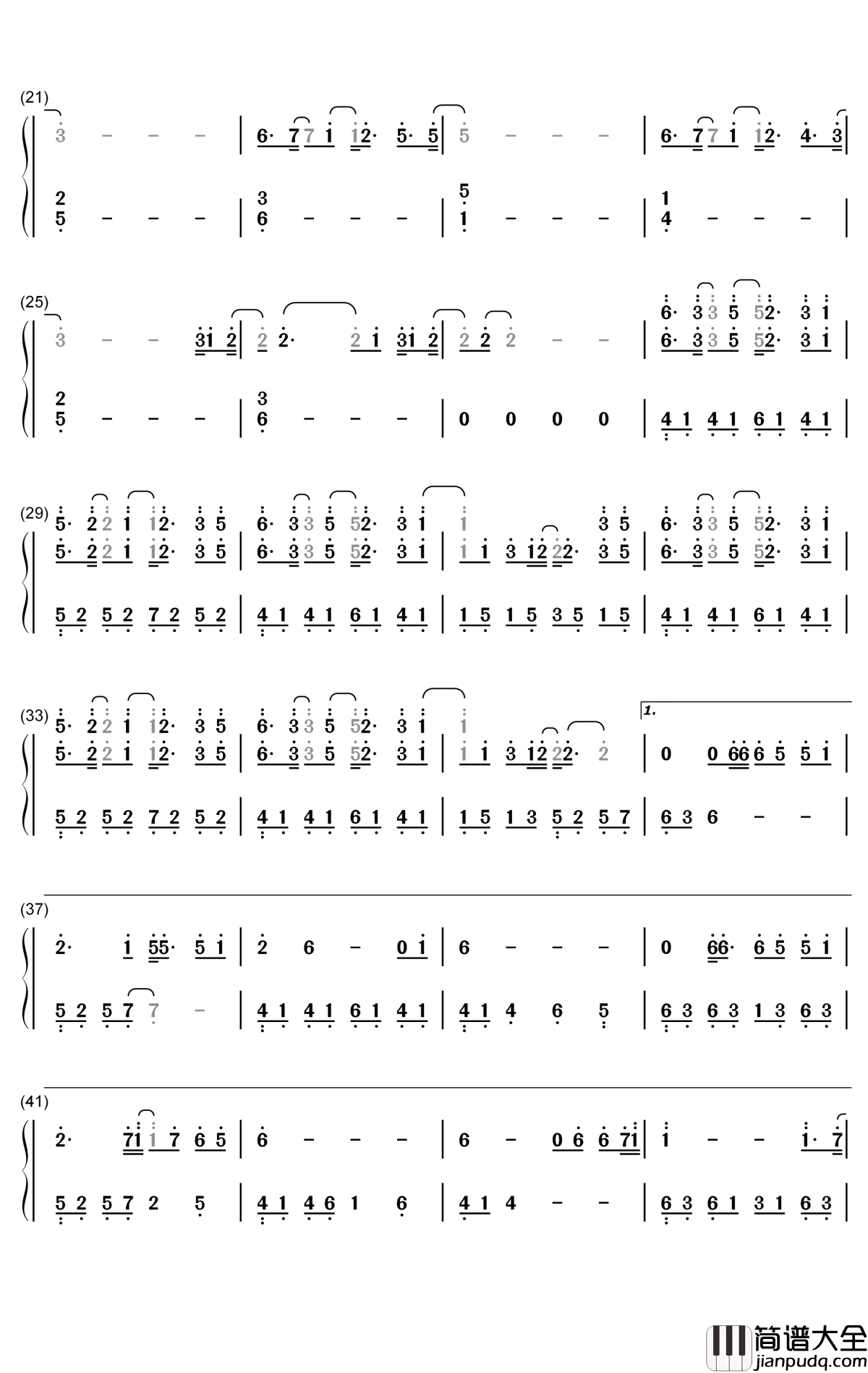 多美丽钢琴简谱_数字双手_邓紫棋