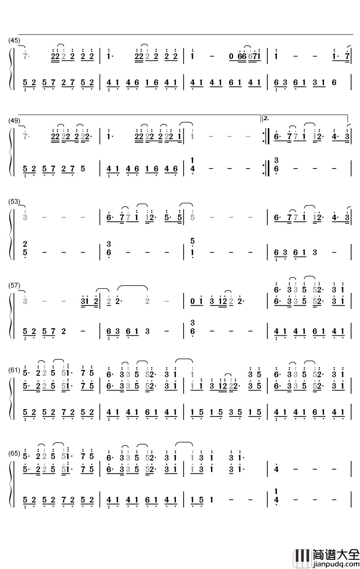 多美丽钢琴简谱_数字双手_邓紫棋