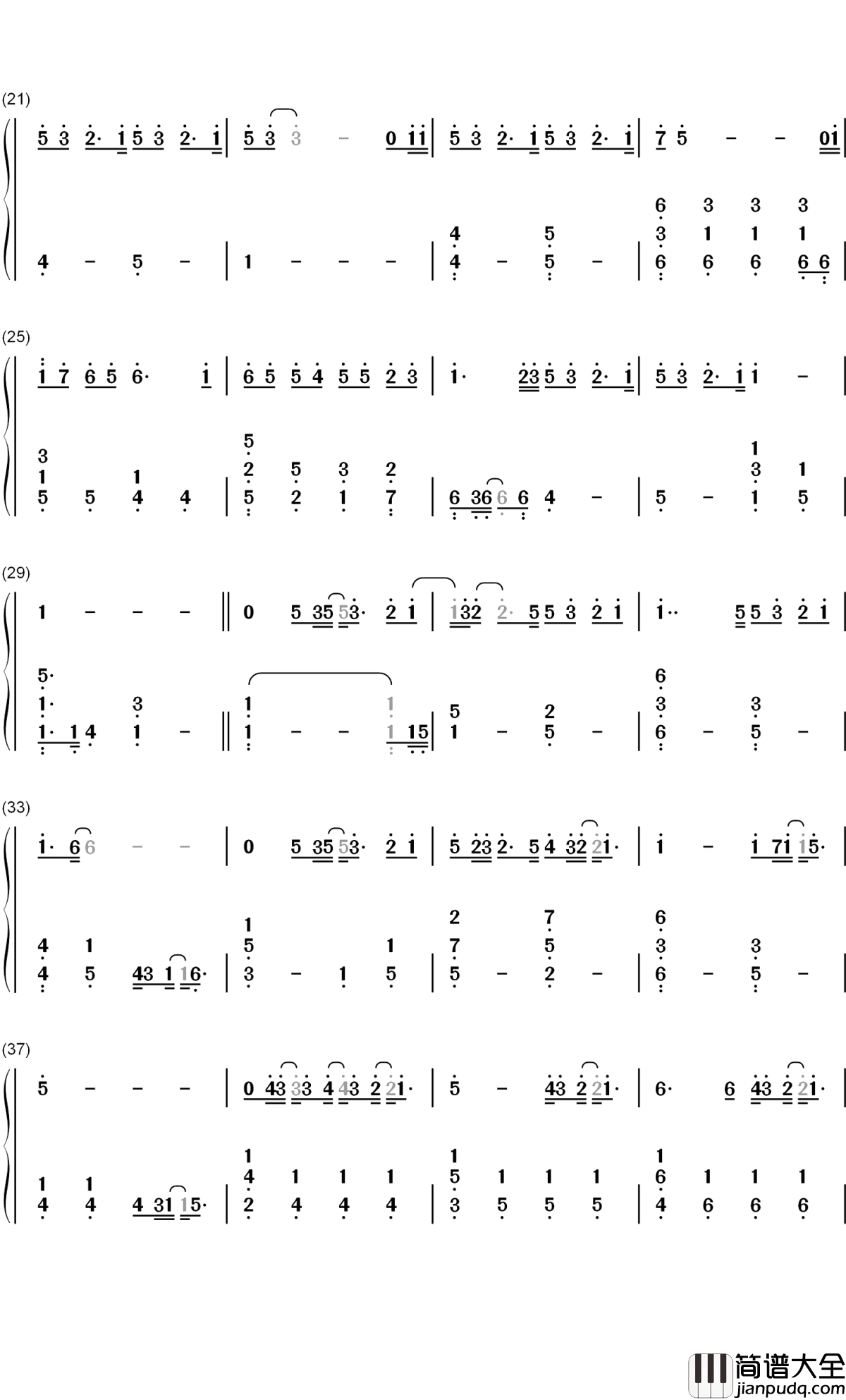 平凡天使钢琴简谱_数字双手_邓紫棋