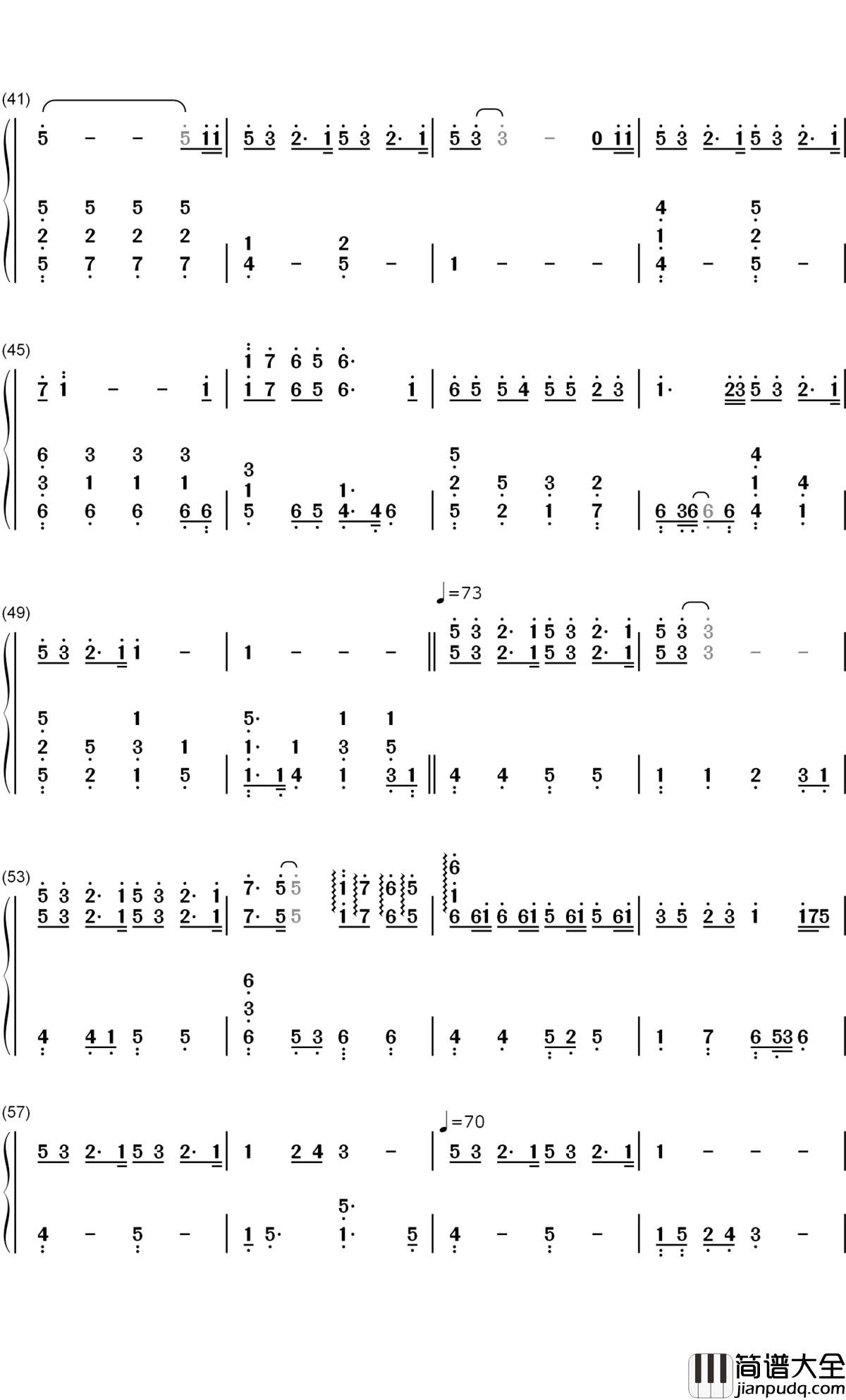 平凡天使钢琴简谱_数字双手_邓紫棋