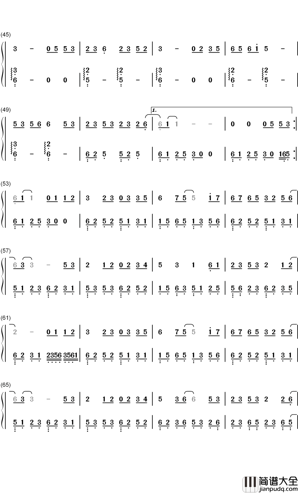 水墨江南钢琴简谱_数字双手_少司命