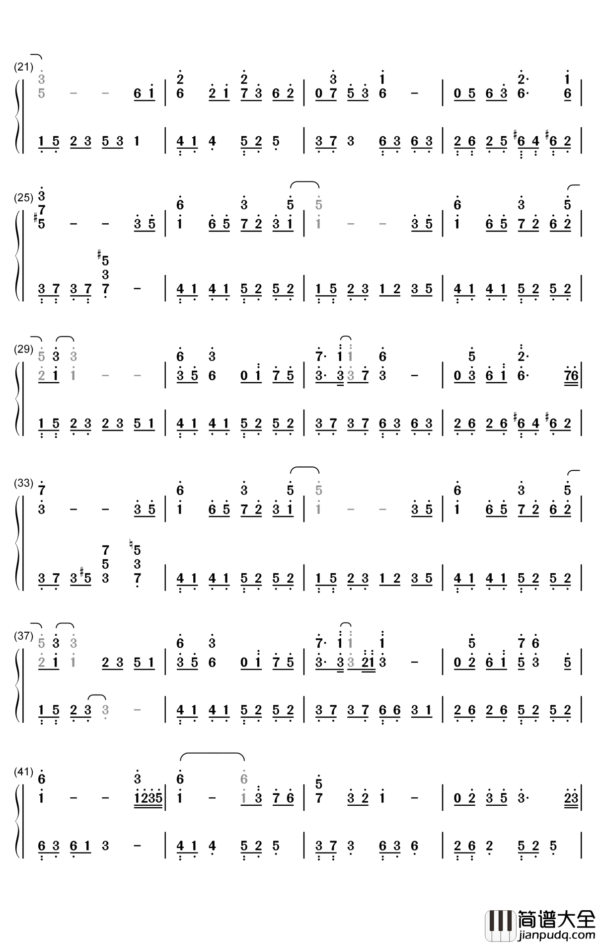 栖枝钢琴简谱_数字双手_双笙