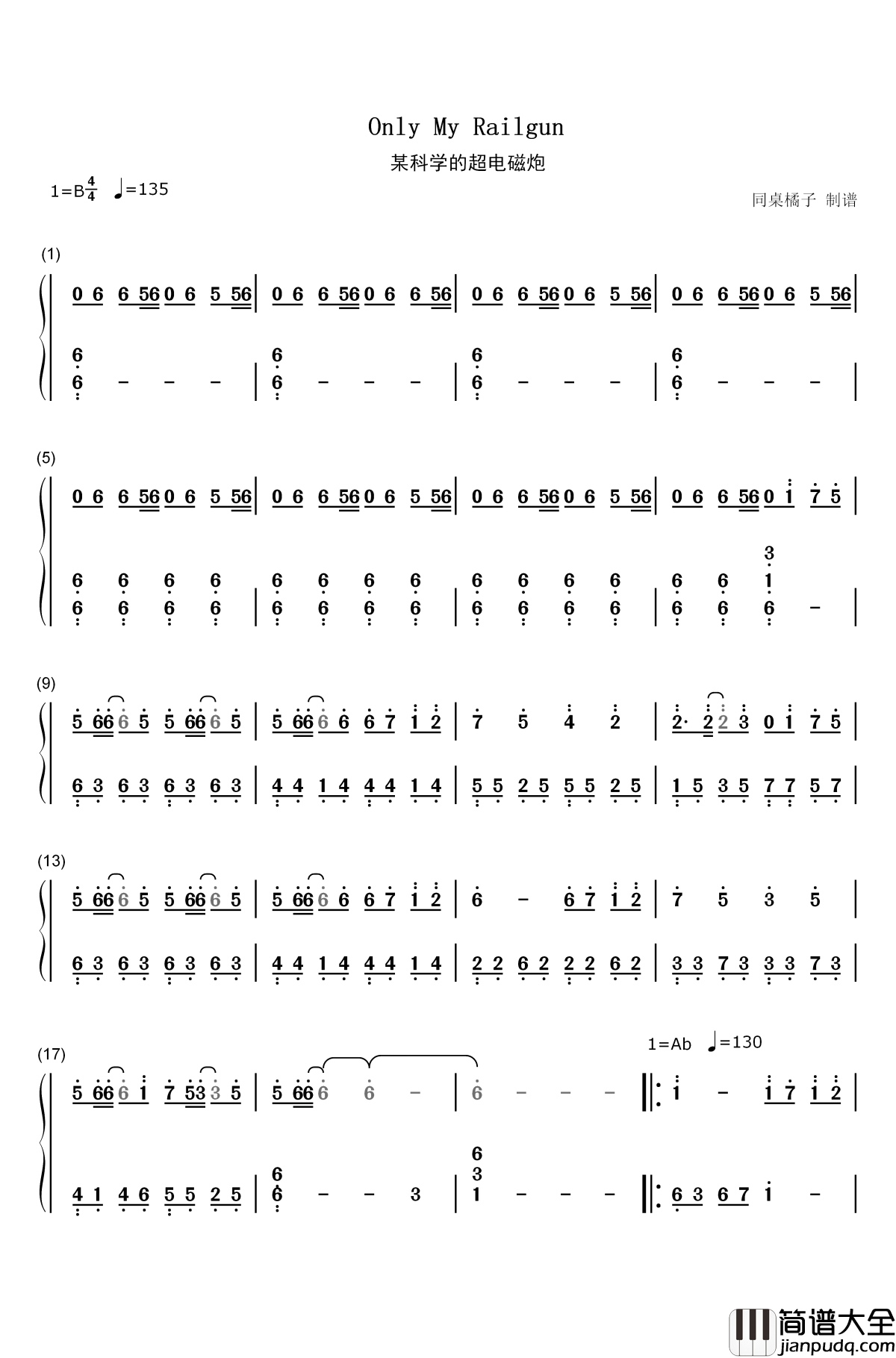Only_My_Railgun简单版钢琴简谱_数字双手_fripSide