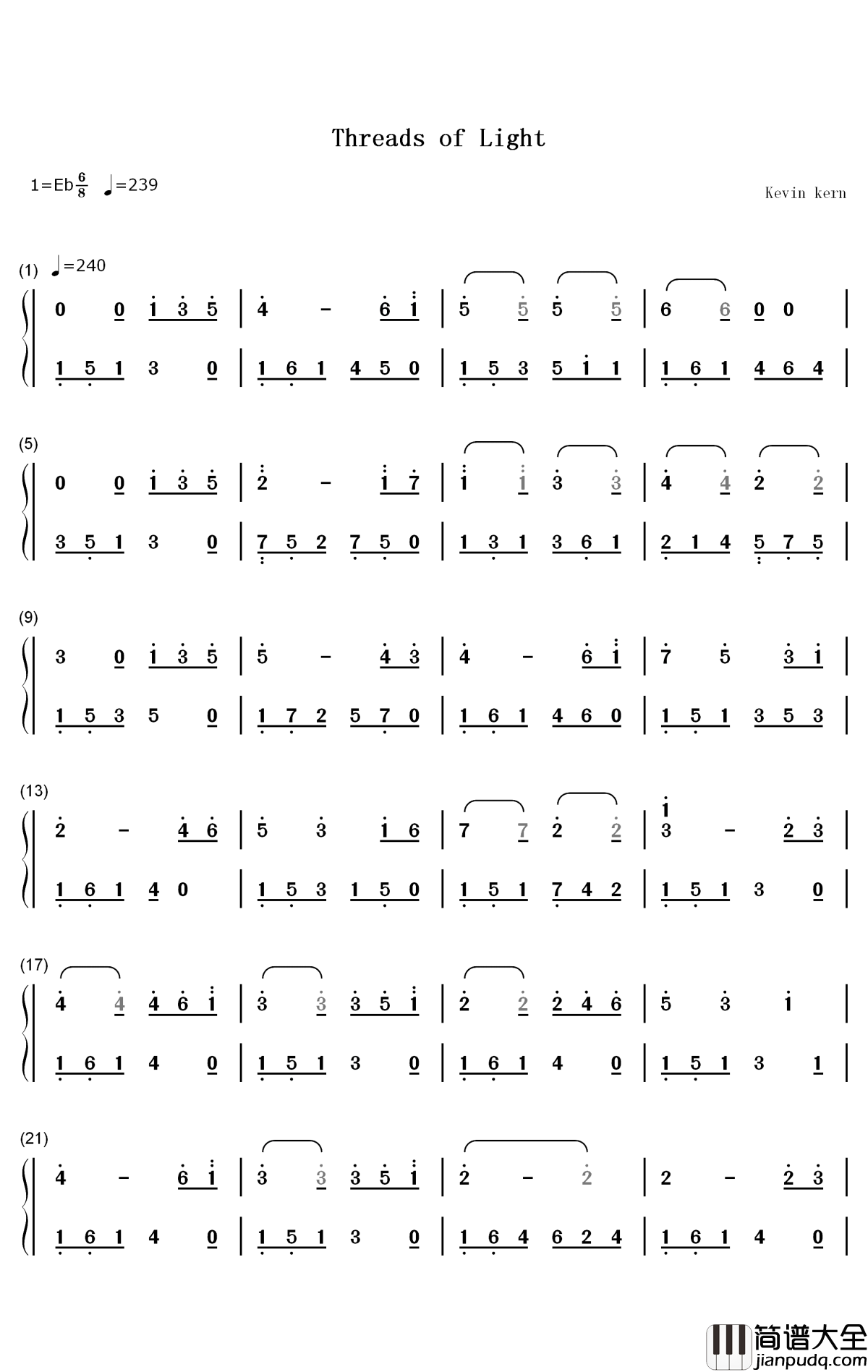 Threads_of_Light钢琴简谱_数字双手_Kevin_Kern