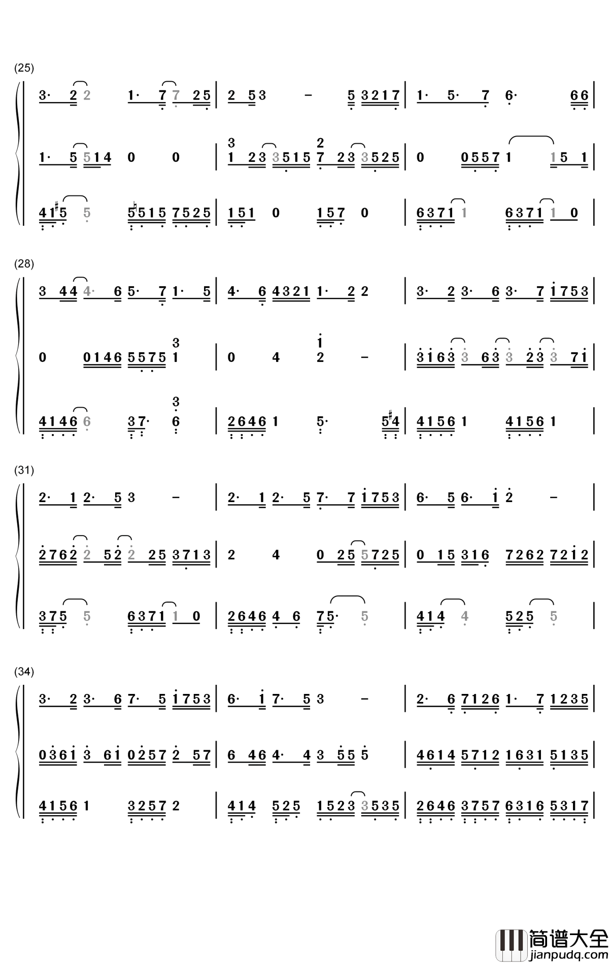 最好的礼物钢琴简谱_数字双手_李金铭