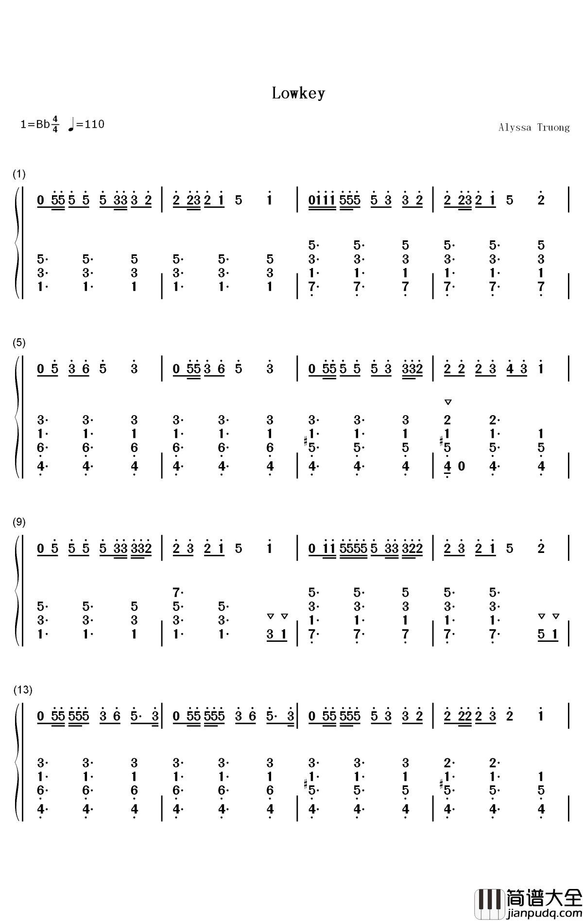 Lowkey钢琴简谱_数字双手_NIKI