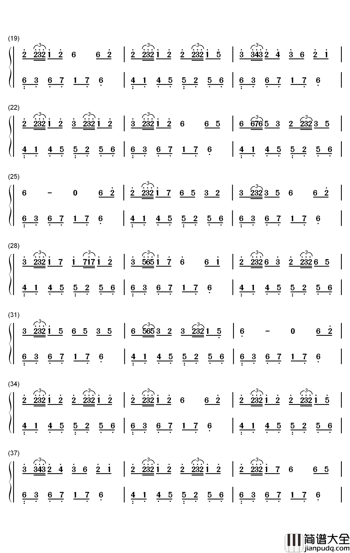 夜萤火虫和你钢琴简谱_数字双手_AniFace