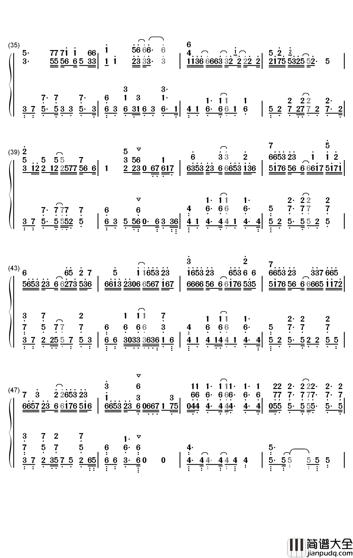悬溺钢琴简谱_数字双手_葛东琪