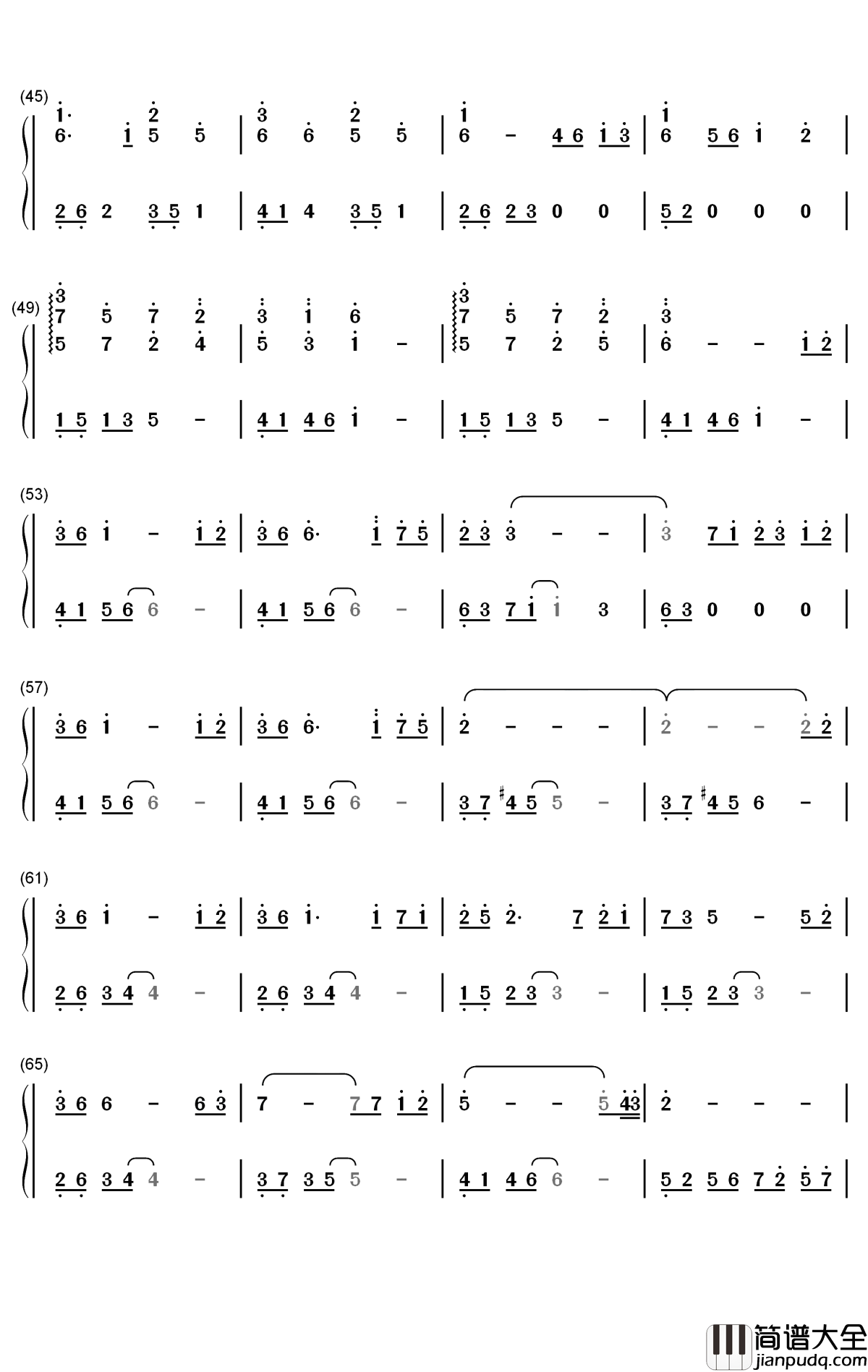 寂しい夜钢琴简谱_数字双手_三轮学