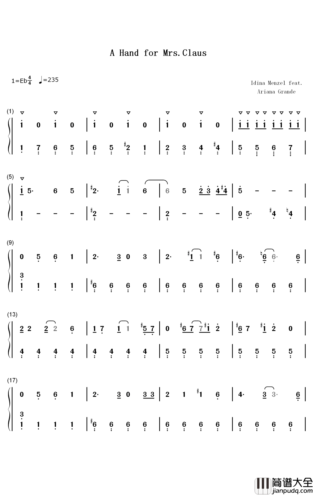A_Hand_for_Mrs_Claus钢琴简谱_数字双手_Idina_Menzel_Ariana_Grande