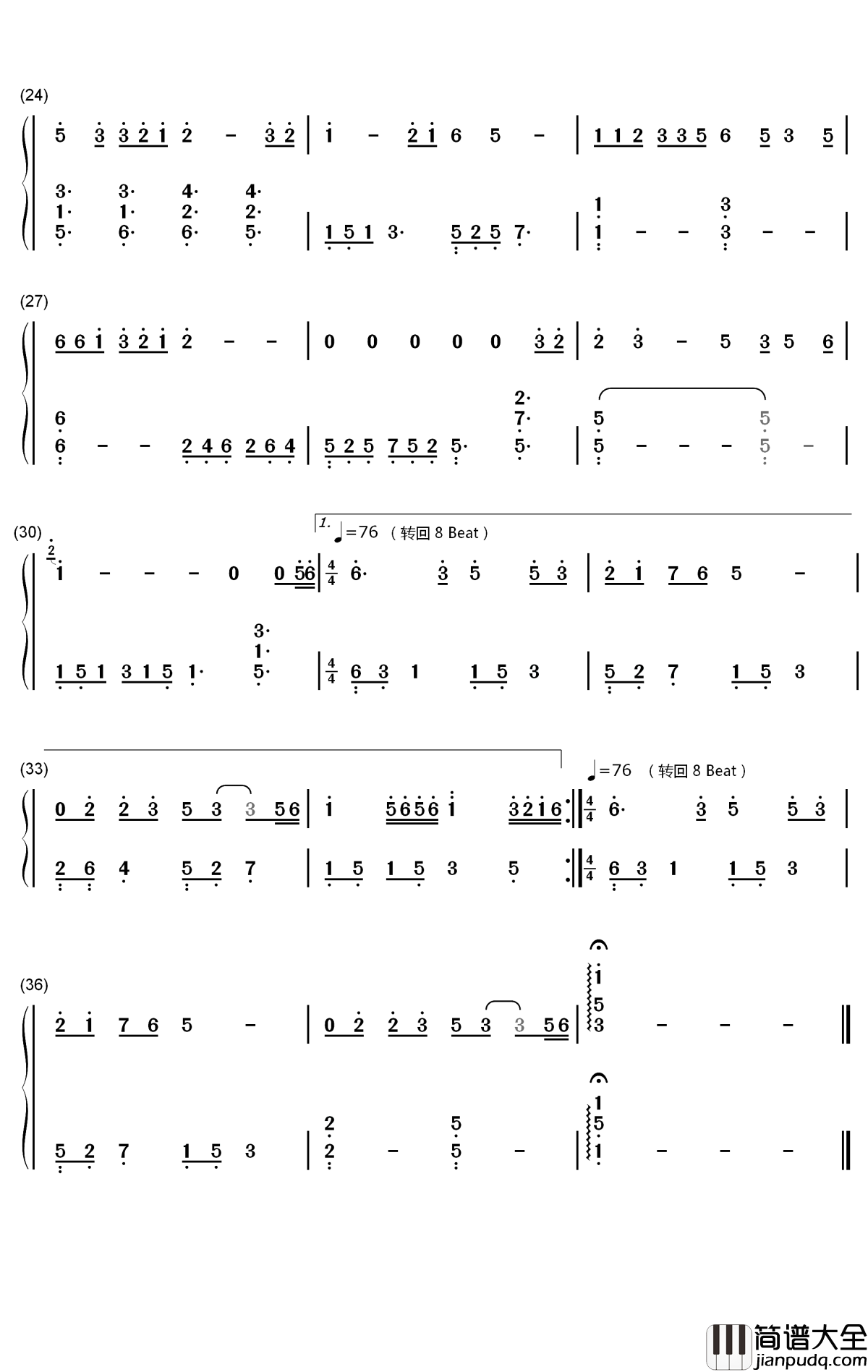 今夜又搁块落雨钢琴简谱_数字双手_黄敏