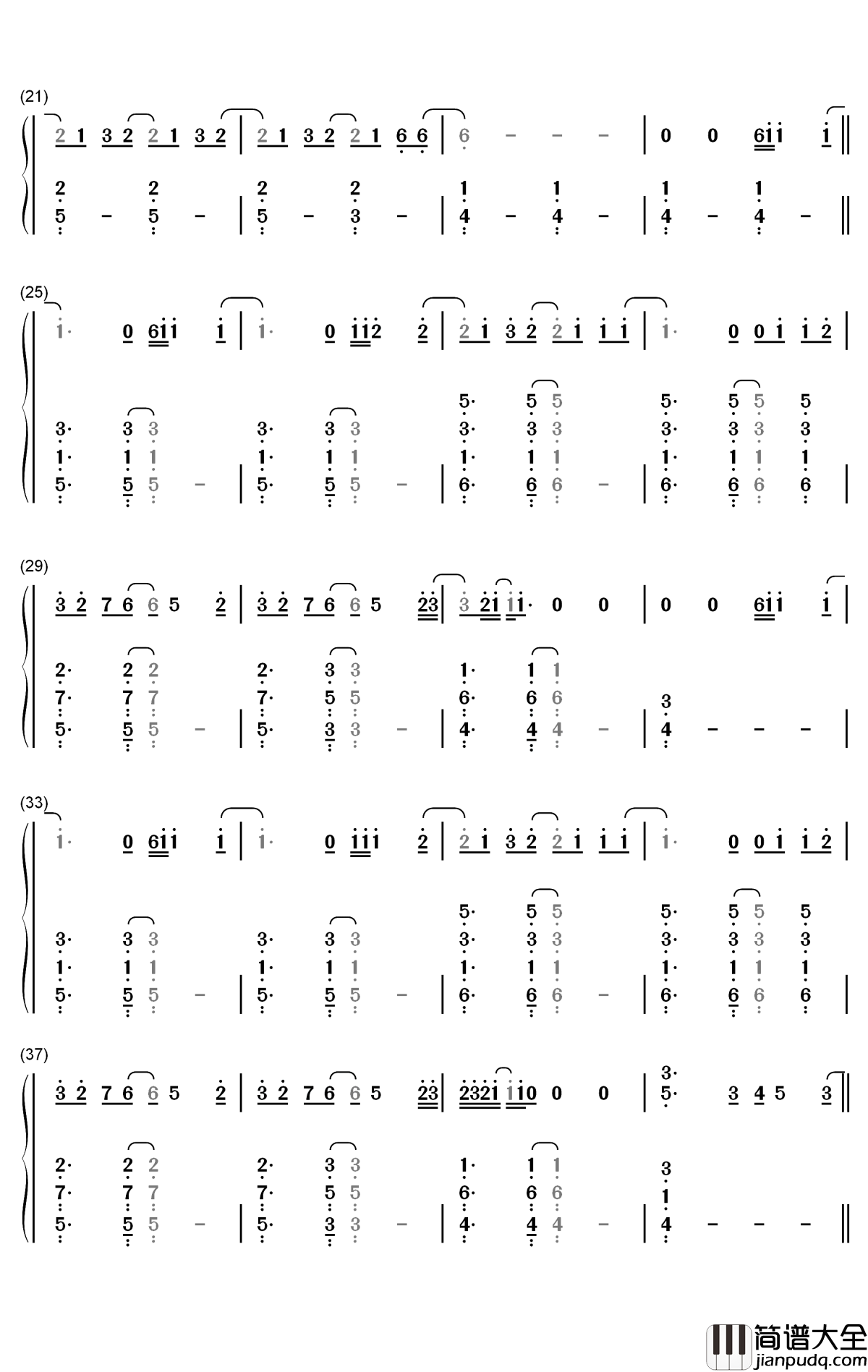 Falling钢琴简谱_数字双手_Harry_Styles