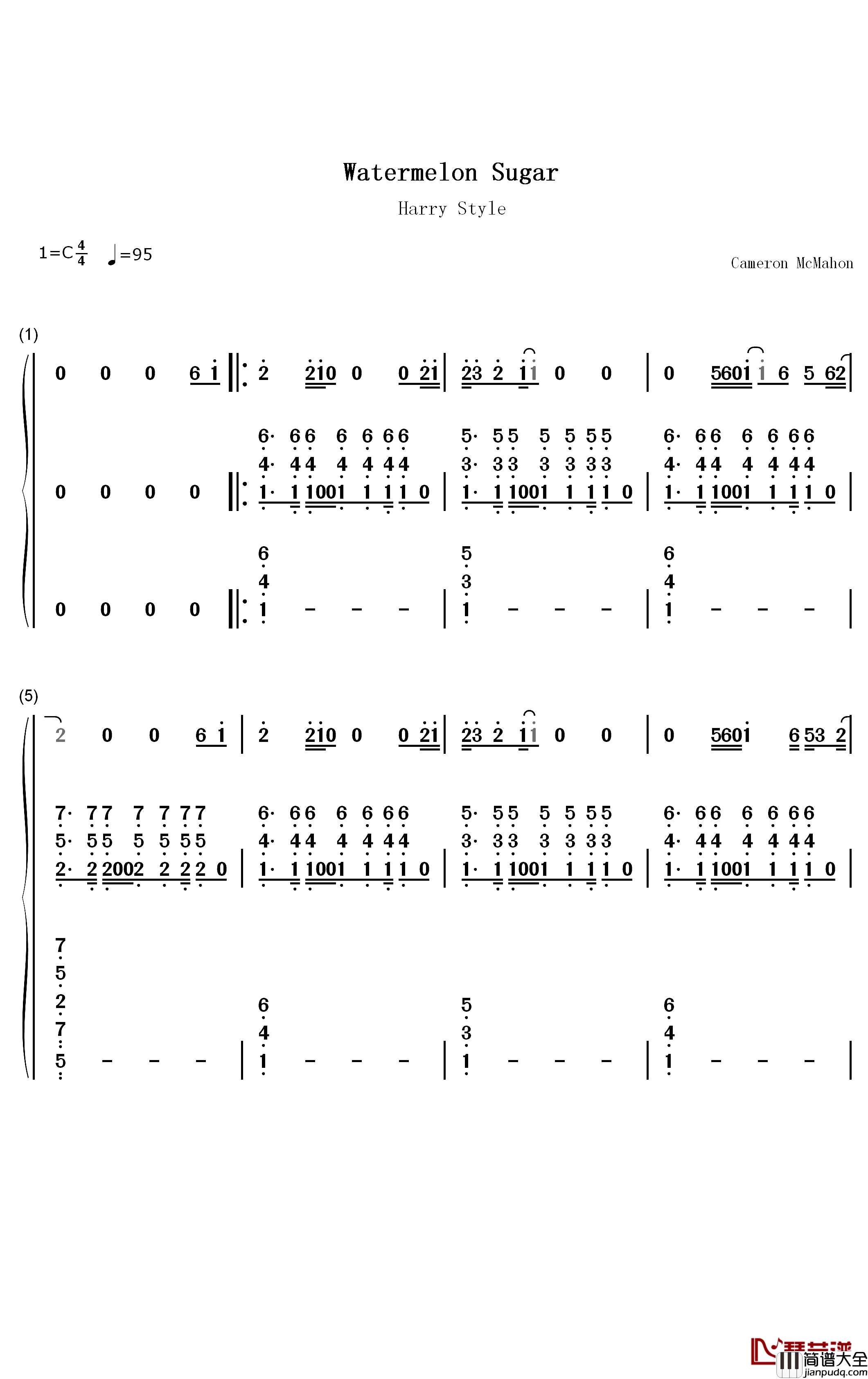 Watermelon_Sugar钢琴简谱_数字双手_Harry_Styles