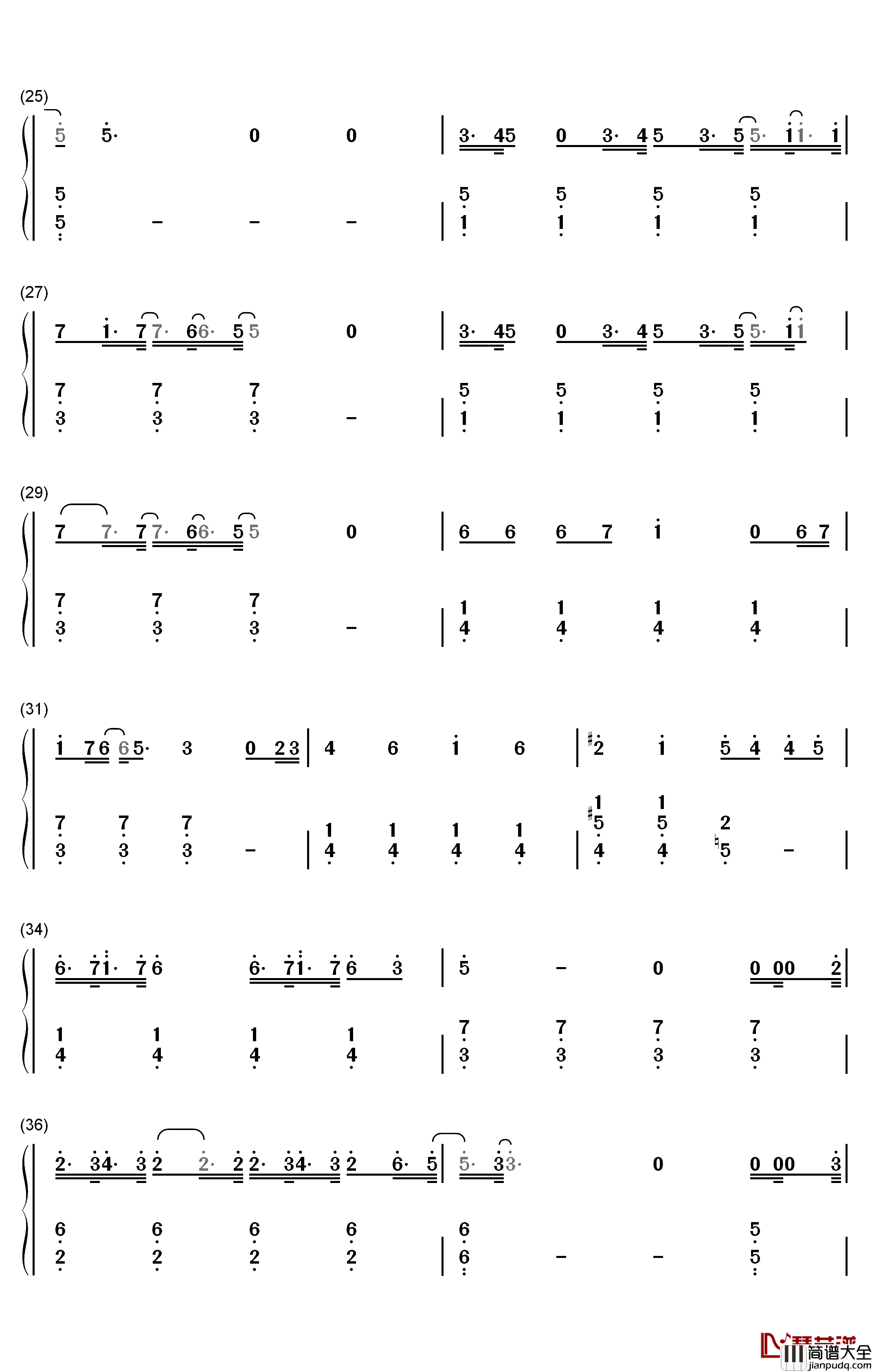 复杂钢琴简谱_数字双手_张大仙