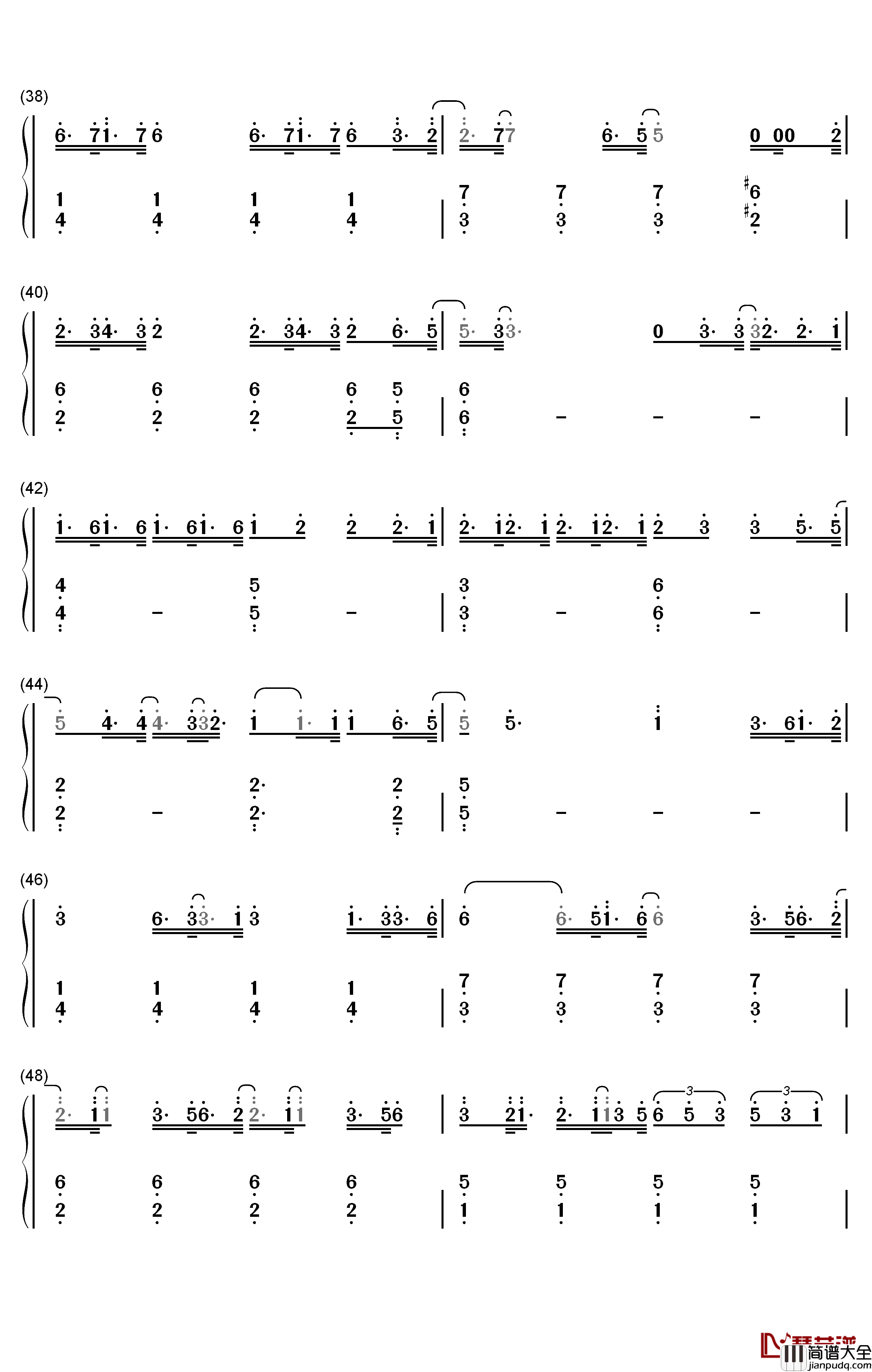 复杂钢琴简谱_数字双手_张大仙