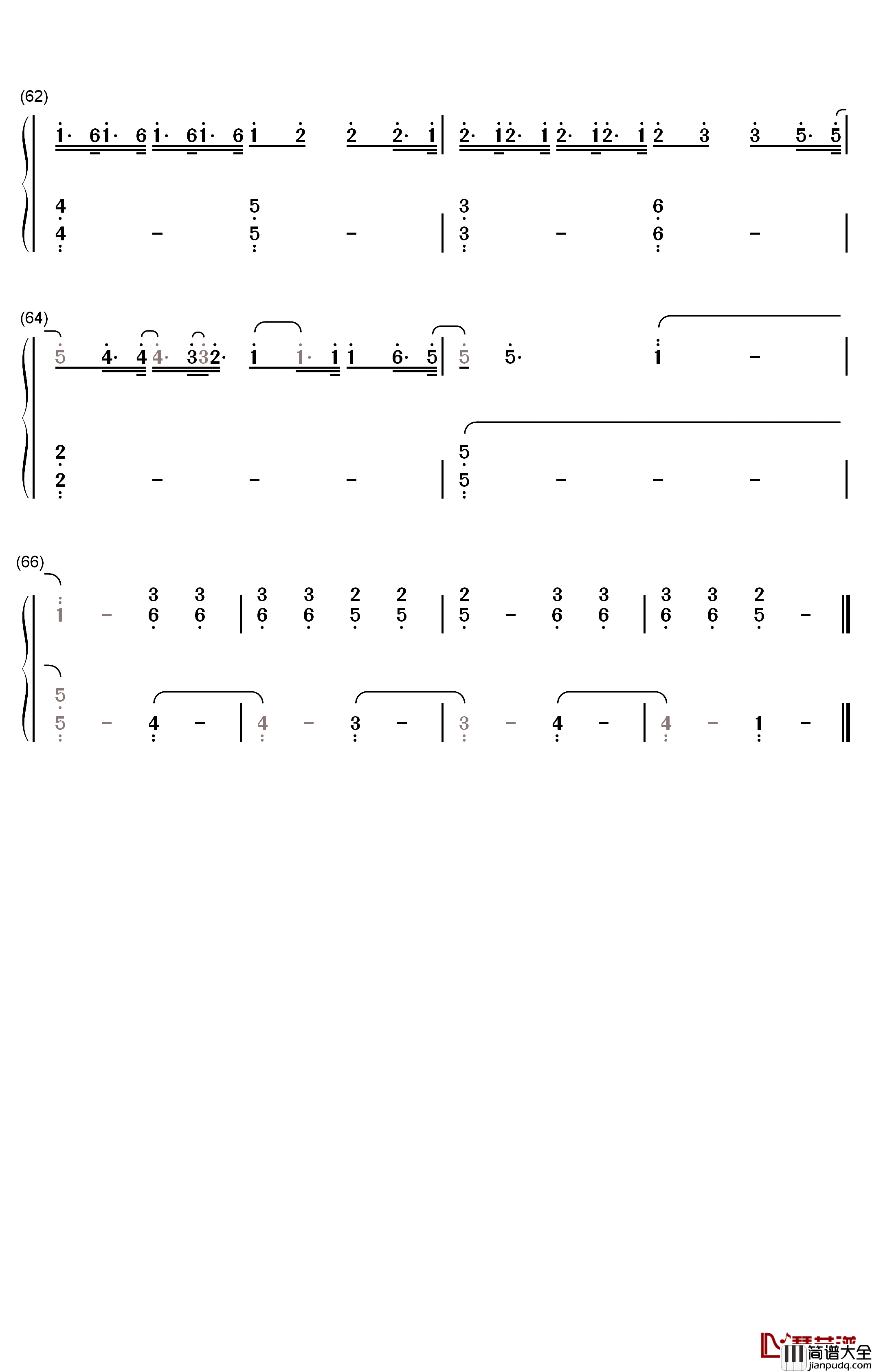 复杂钢琴简谱_数字双手_张大仙
