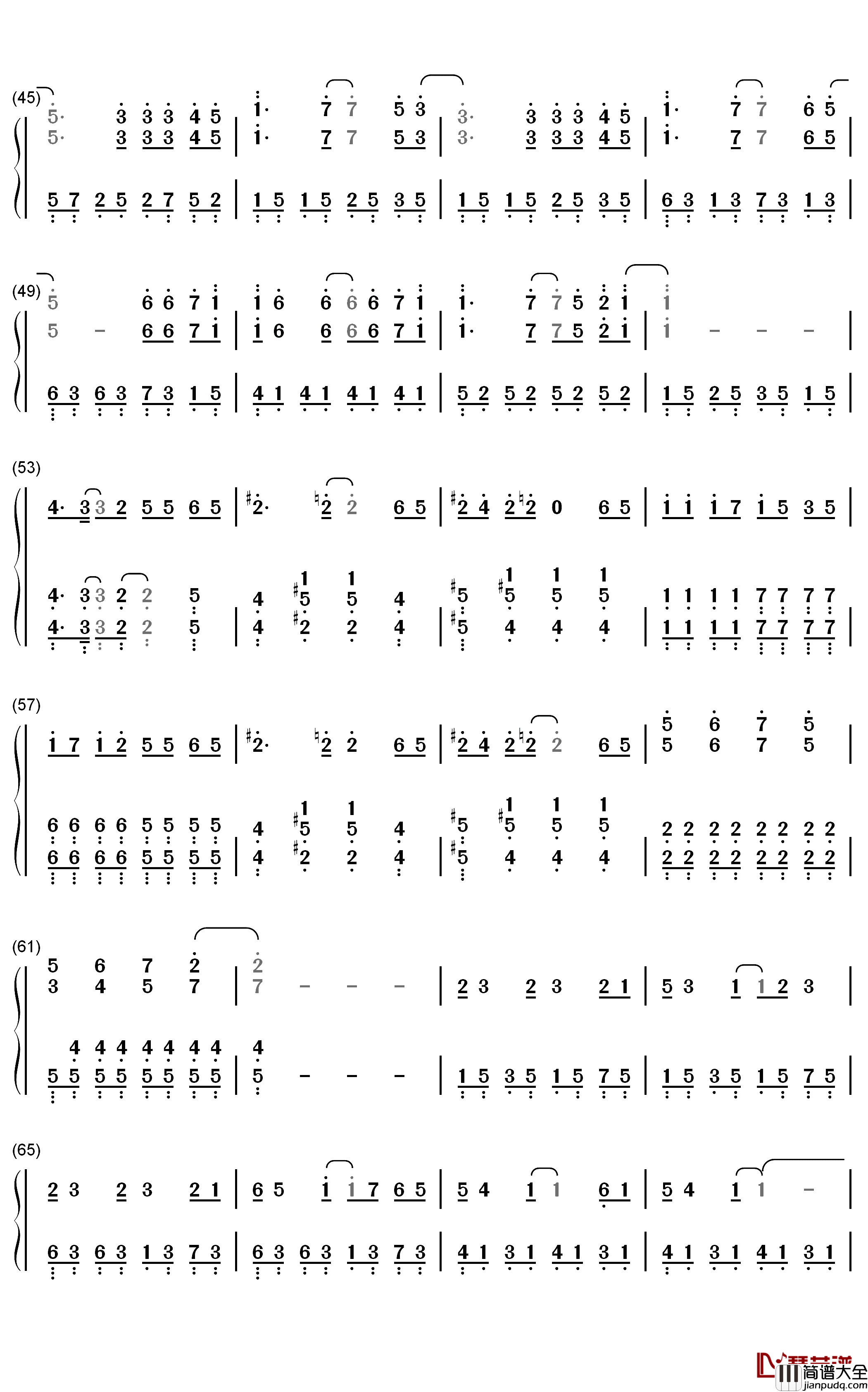 星空钢琴简谱_数字双手_五月天