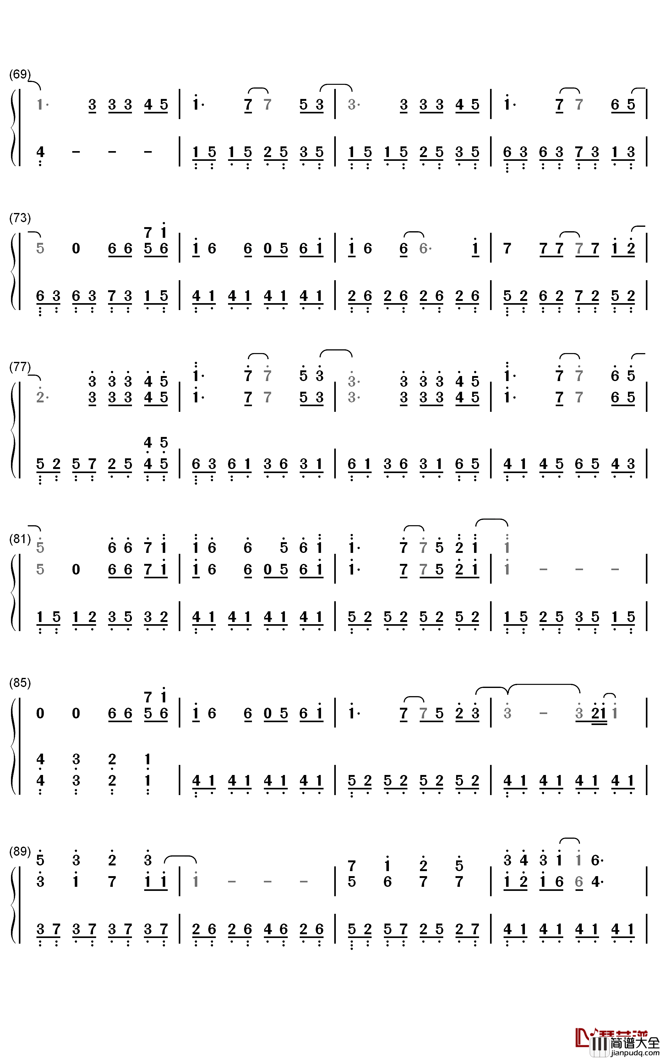 星空钢琴简谱_数字双手_五月天