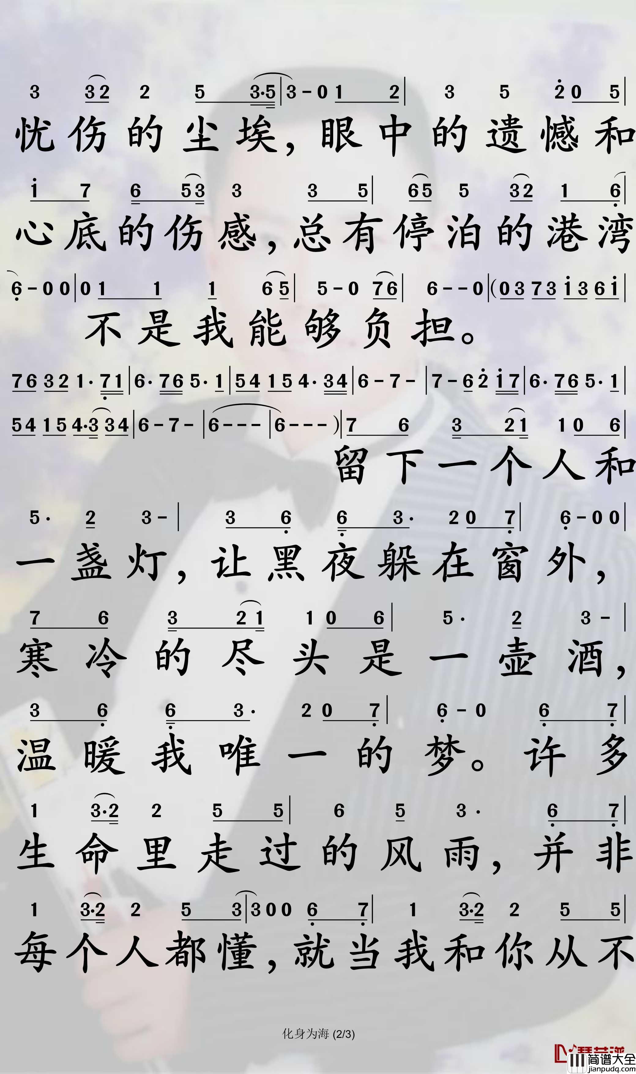 化身为海简谱_孟庭苇演唱_孙世彦曲谱