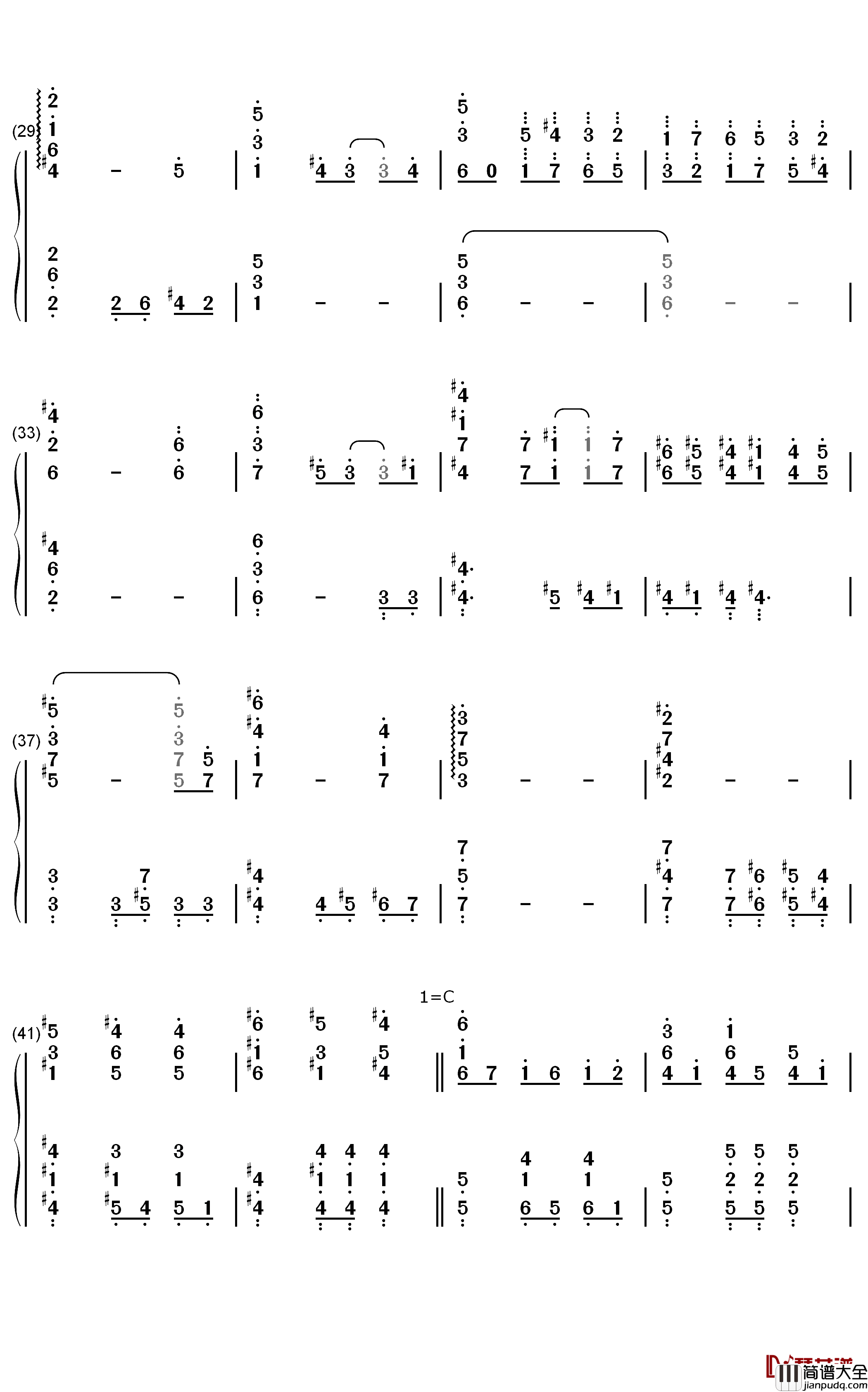真っ白钢琴简谱_数字双手_诸星堇