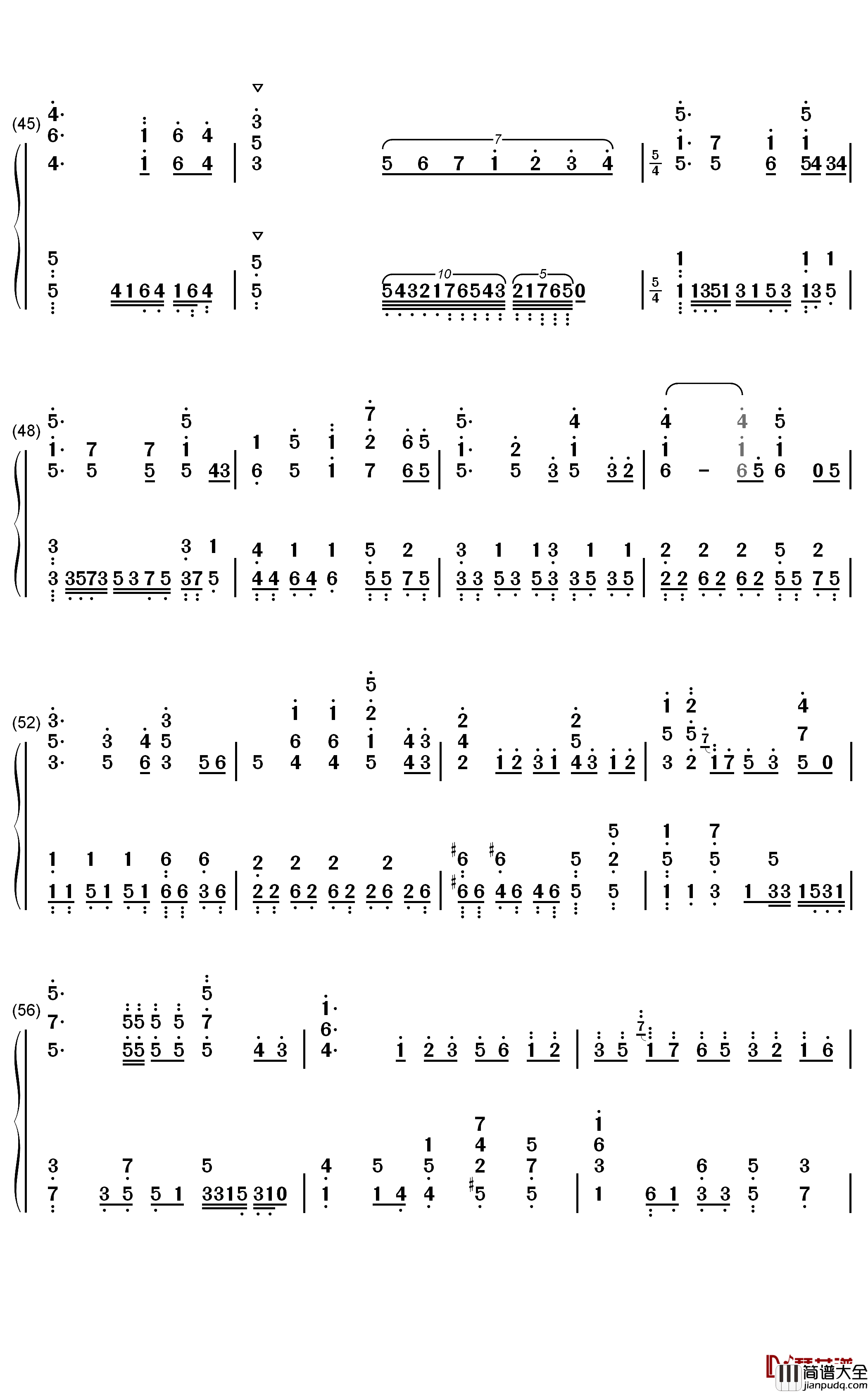 真っ白钢琴简谱_数字双手_诸星堇