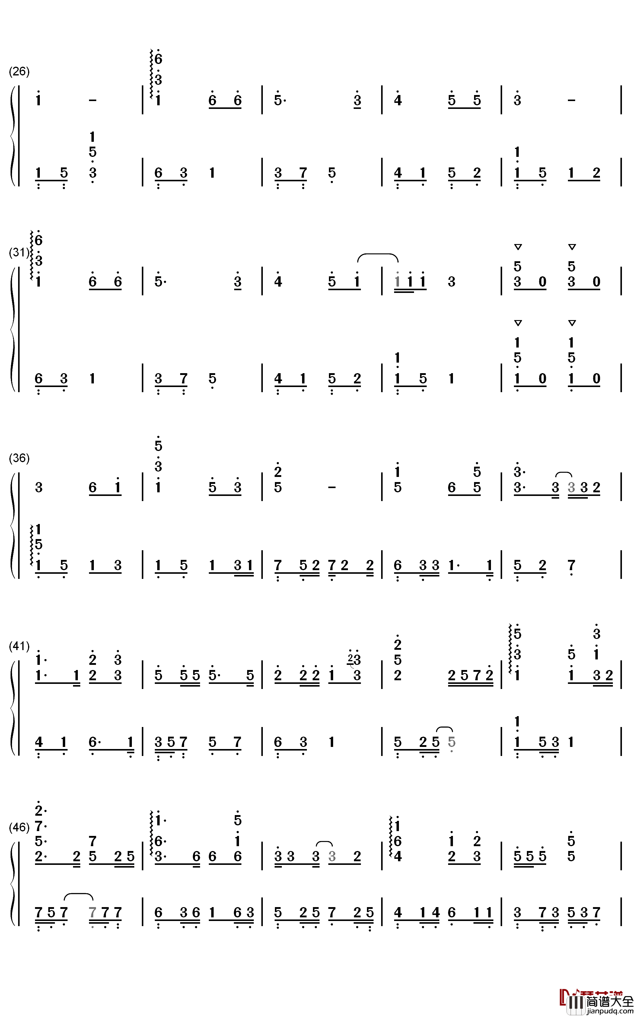 桥边姑娘钢琴简谱_数字双手_海伦